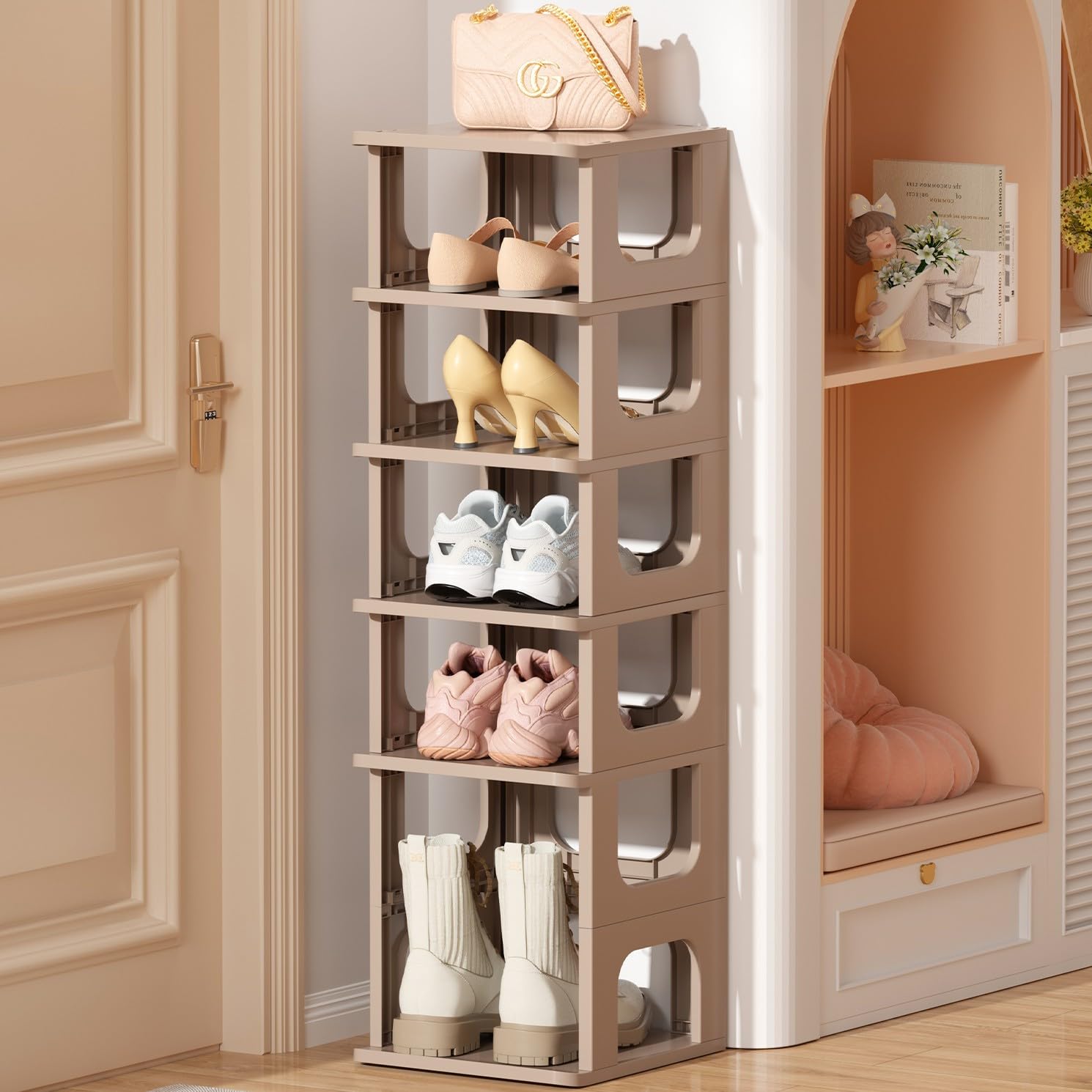 6-Tier Adjustable Shoe Organizer Cabinet - Space Saving Vertical Shoe Rack for Closet, Entryway & Small Spaces | Narrow Shoe Storage Shelves with Cubby Design | Perfect for Apartments, Dorm Rooms & Tight Spaces