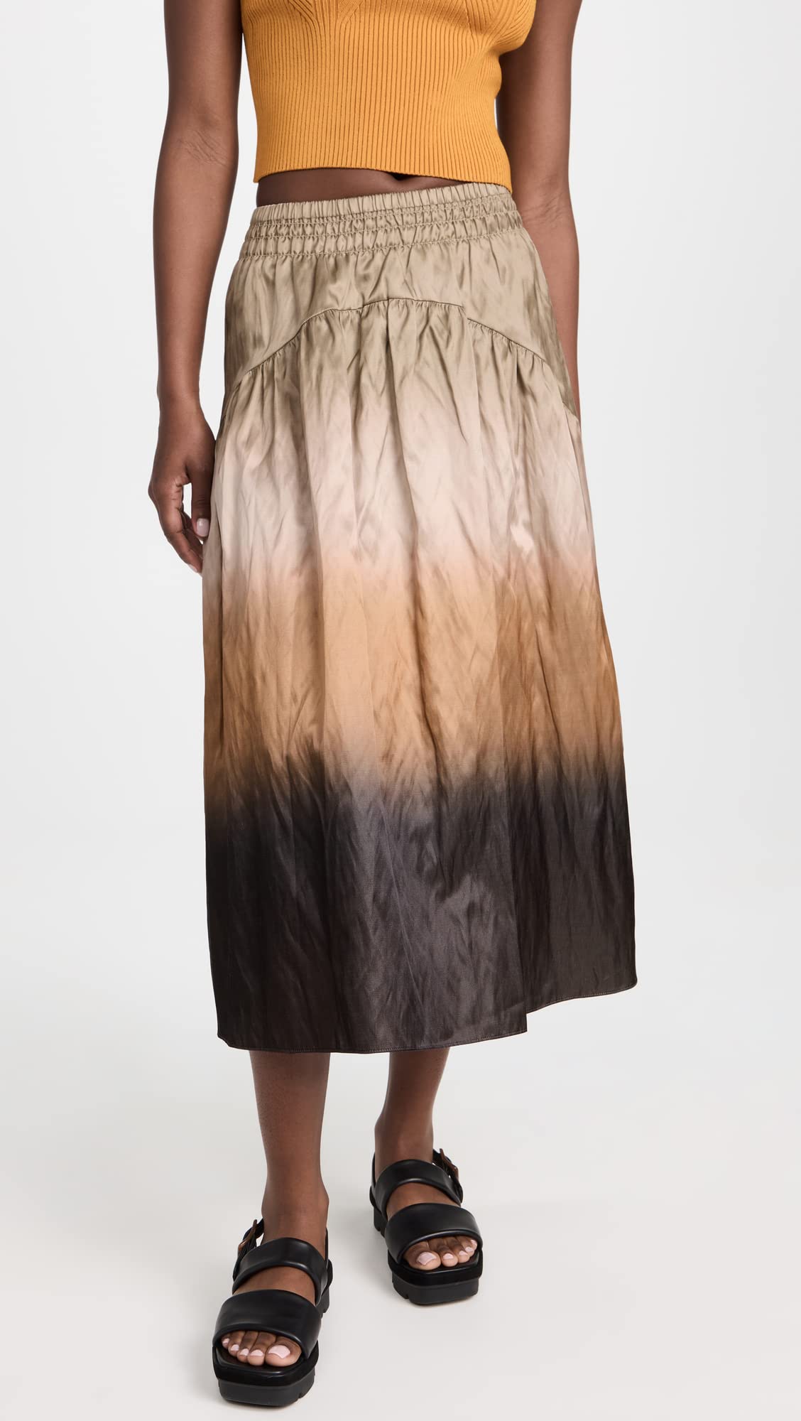 Vince Women's Dip Dye Smocked Midi Skirt - Flowy Summer Skirt for Casual Wear, Beach Outfits & Boho Style
