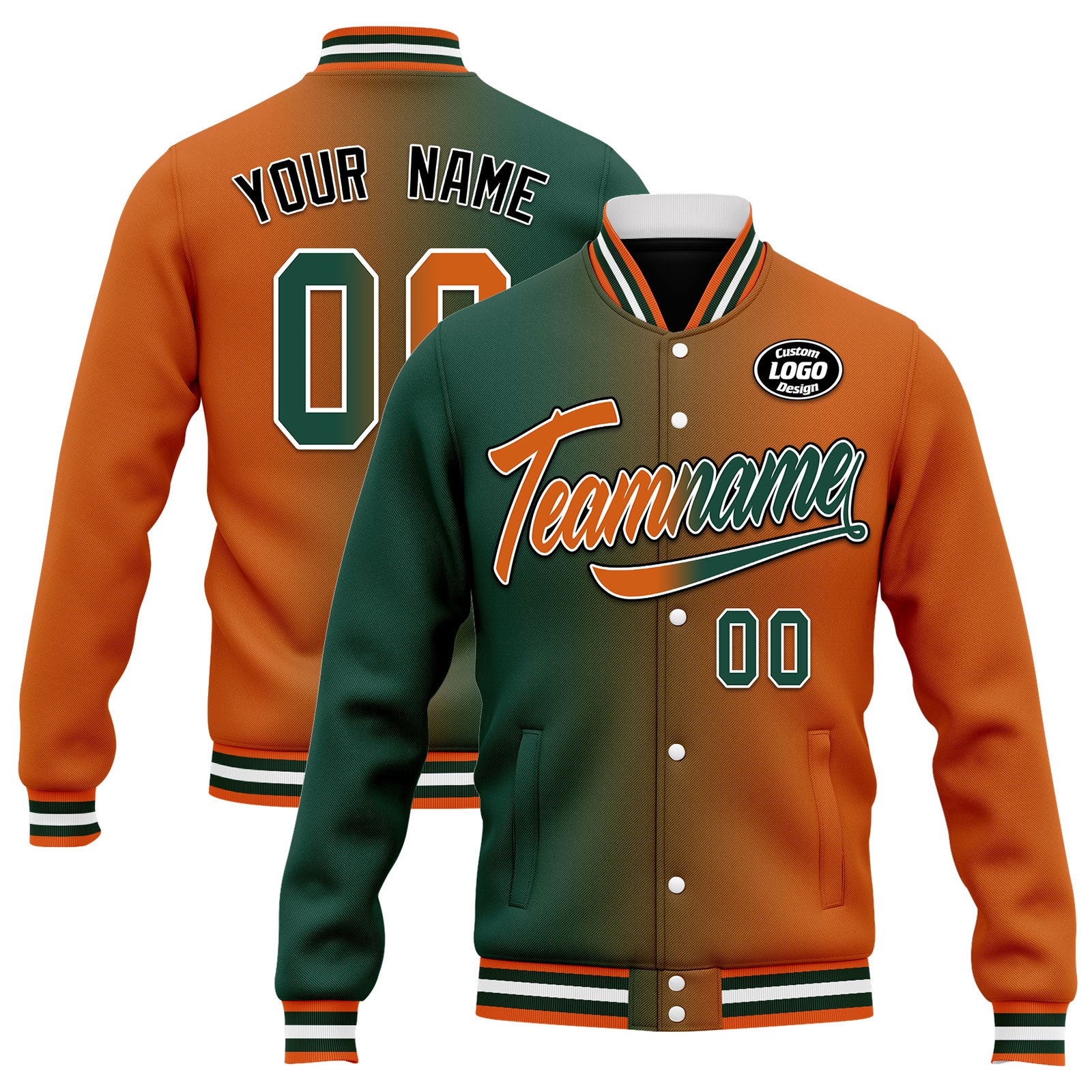 Custom Gradient Fashion Bomber Jacket - Personalized Varsity Letterman Jacket with Full Snap Closure (FZ005 D028015) - Perfect for School Events, Sports Games & Streetwear Fashion
