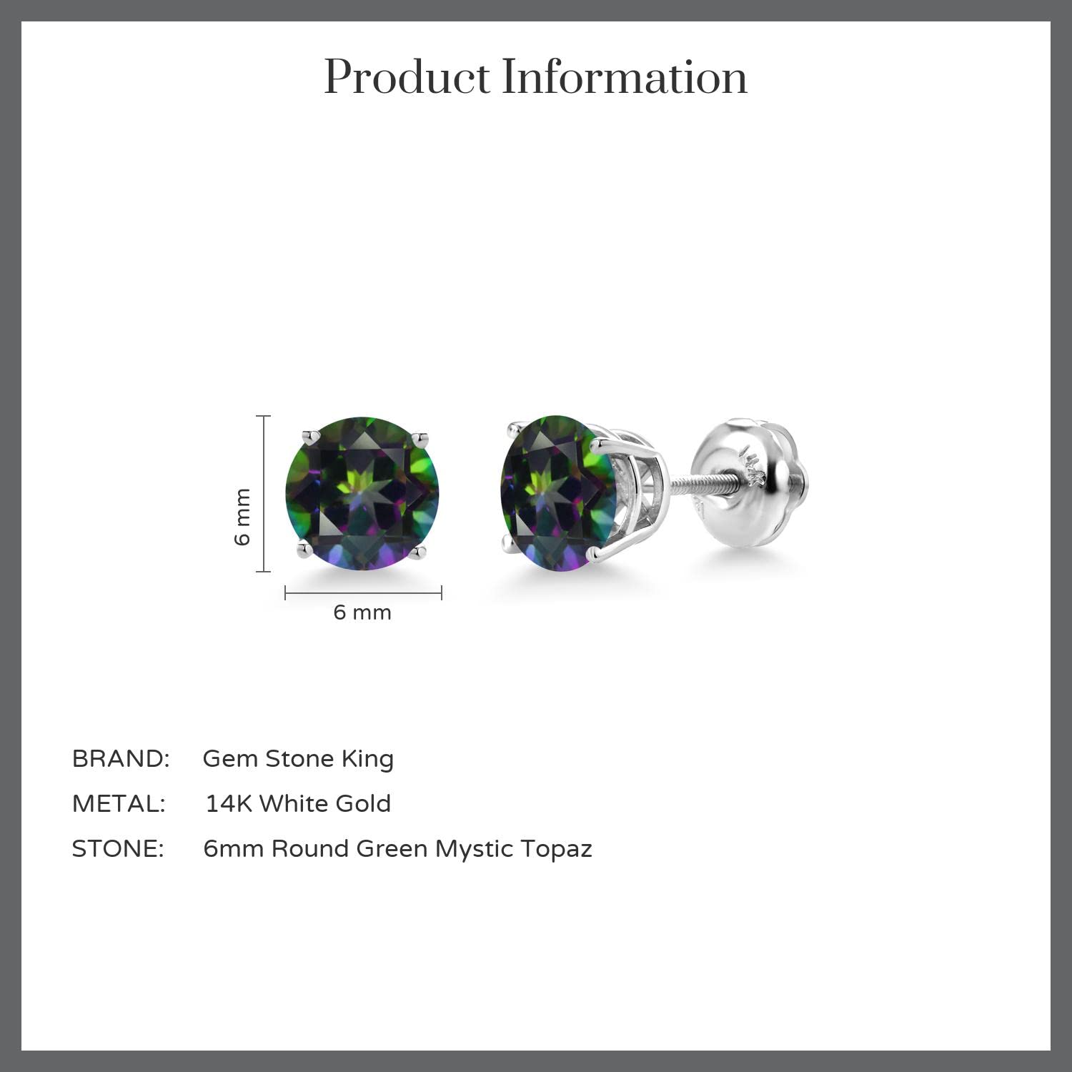 14K White Gold 6MM Round Birthstone Stud Earrings for Women & Men | Screw Back Gemstone Earrings | Perfect for Birthdays, Anniversaries & Gifts