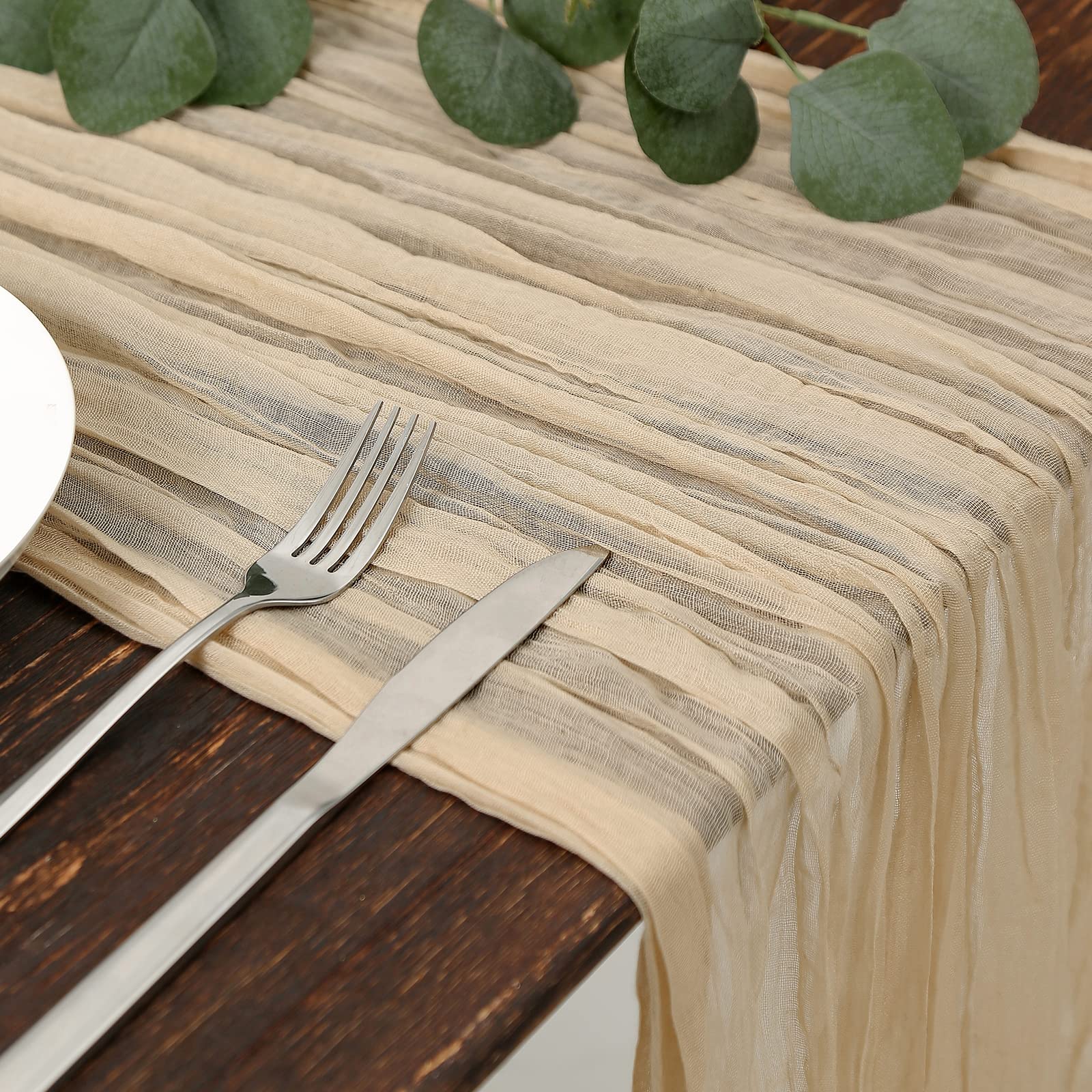8PCS Beige Cheesecloth Table Runners - 13.3ft Boho Gauze Fabric, Rustic Sheer Table Decor for Wedding, Bridal Shower, Birthday Party, Cake Table, Home Dining & Outdoor Picnic Decorations
