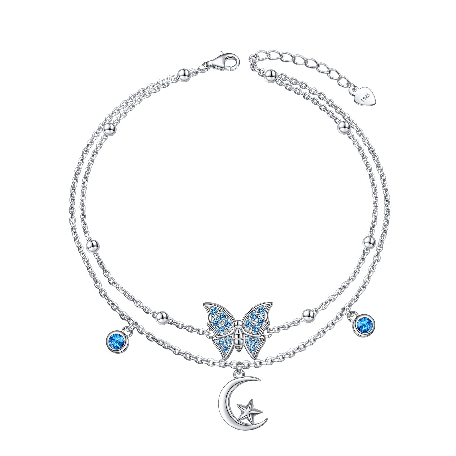 HOOHWE Sterling Silver Ankle Bracelets for Women - Adjustable Double Layered Anklet Beach Jewelry Gift for Teens & Girls | Perfect for Summer Vacations, Weddings, and Boho Fashion Accessories