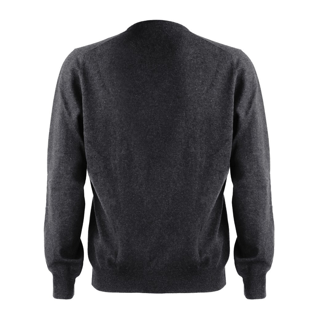 Premium GRAN SASSO Cashmere V-Neck Sweater for Women - Soft & Warm Charcoal Gray Pullover - Perfect for Office, Casual Wear & Winter Outfits
