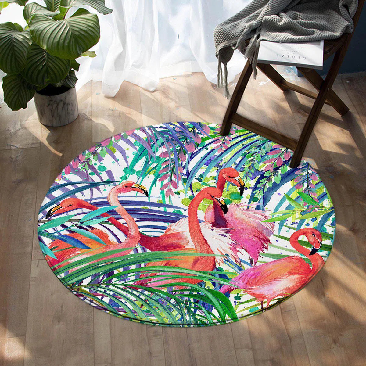 Flamingo Passion Round Area Rug - Soft Non-Slip Boho Chic Floor Mat for Living Room, Bedroom & Nursery | Tropical Home Decor