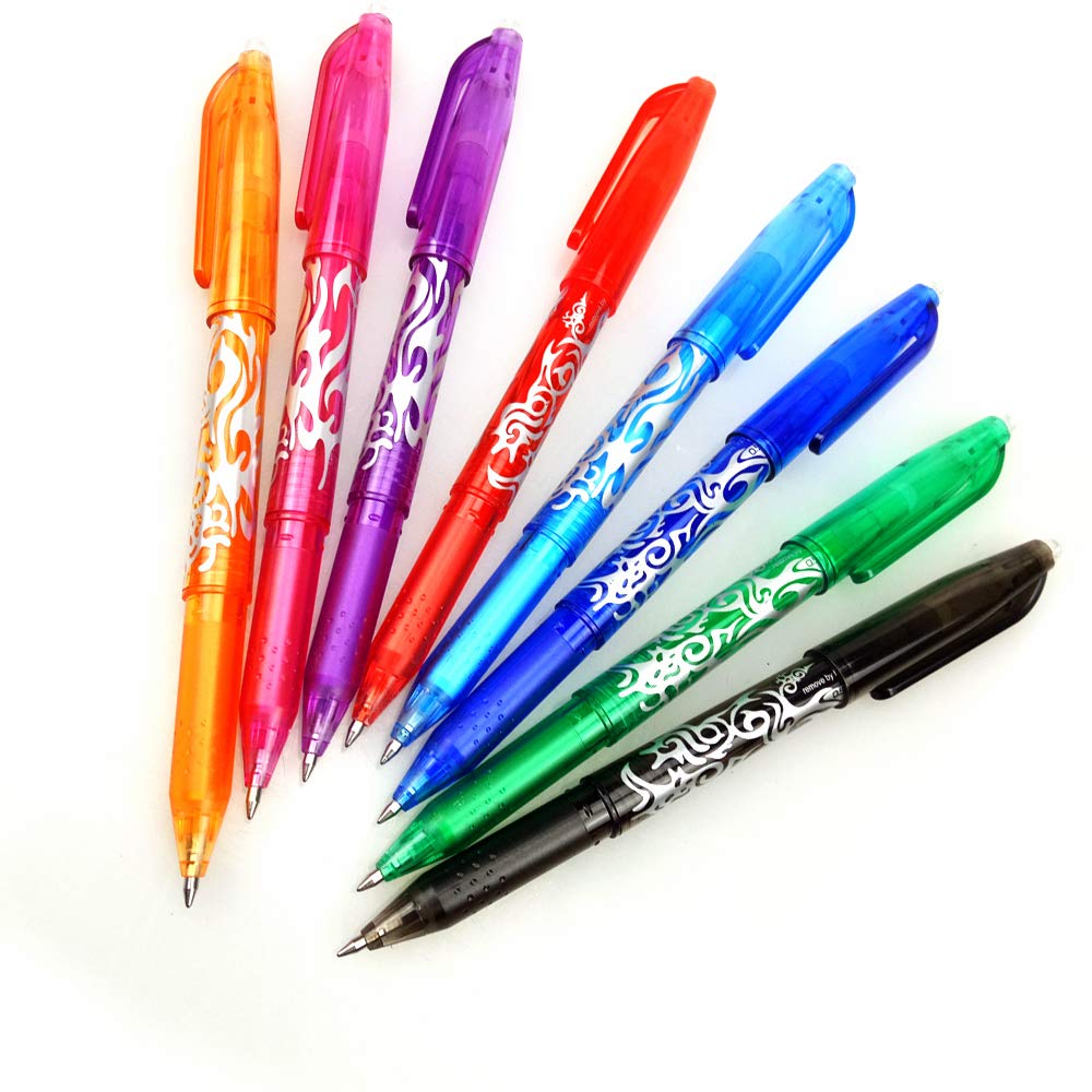 Heat Erasable Gel Pens for Fabric - 8 Pack Assorted Colors with 8 Refills, 0.5mm Fine Point Refillable Ballpoint Pens | Perfect for Rocketbook Notebooks, DIY Crafts & Fabric Marking