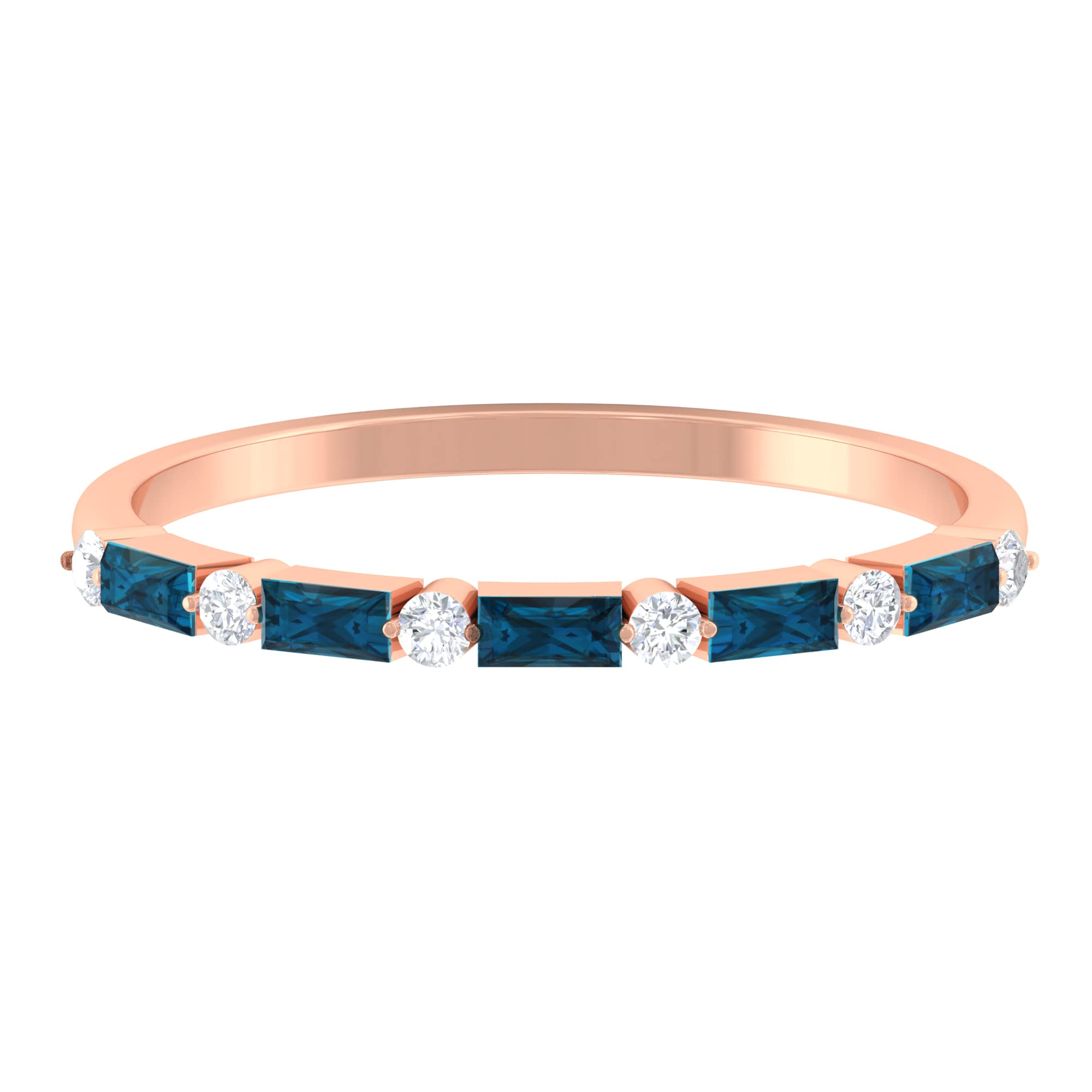0.25 CT London Blue Topaz and Diamond Ring - 14K Solid Gold Baguette Cut Half Eternity Ring for Women - Elegant Wedding, Engagement, Anniversary Gift - Perfect for Special Occasions & Everyday Wear