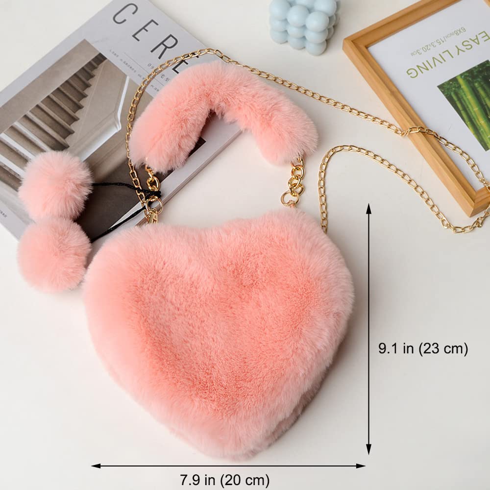 Rejolly Fluffy Faux Fur Heart Shaped Handbag for Women & Girls - Soft Small Shoulder Bag Clutch Purse - Perfect for Date Night, Parties & Casual Outings