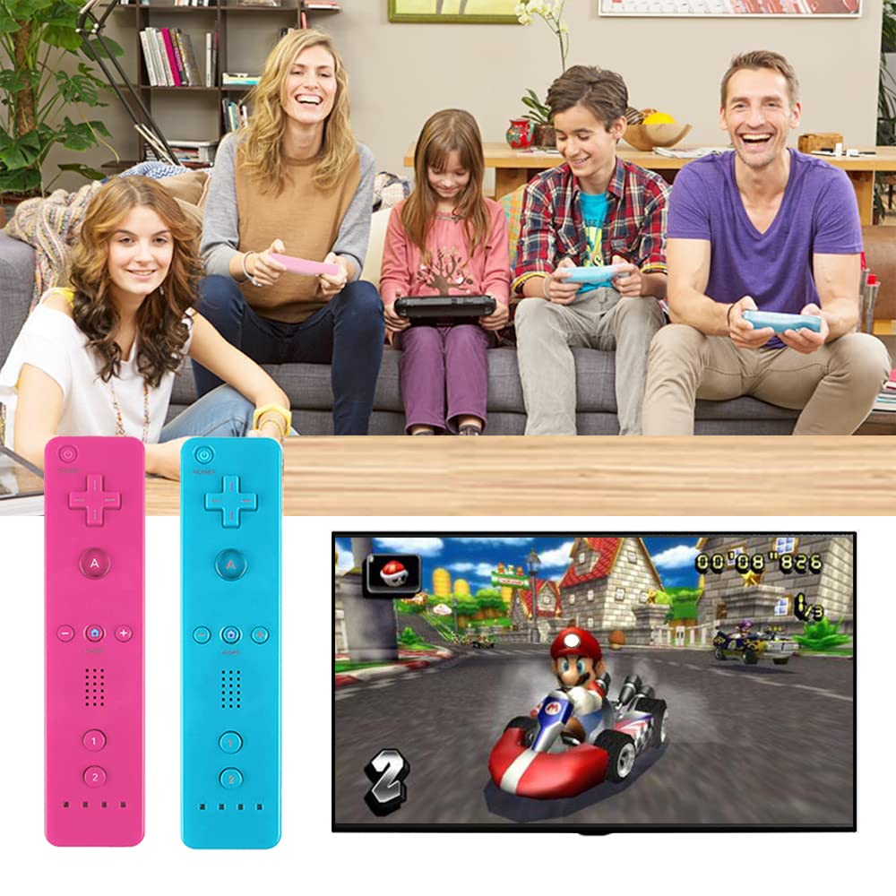 Upgraded Wii Remote Controller 2-Pack - Wireless for Wii & Wii U (Blue & Pink) - Perfect for Gaming & Family Fun