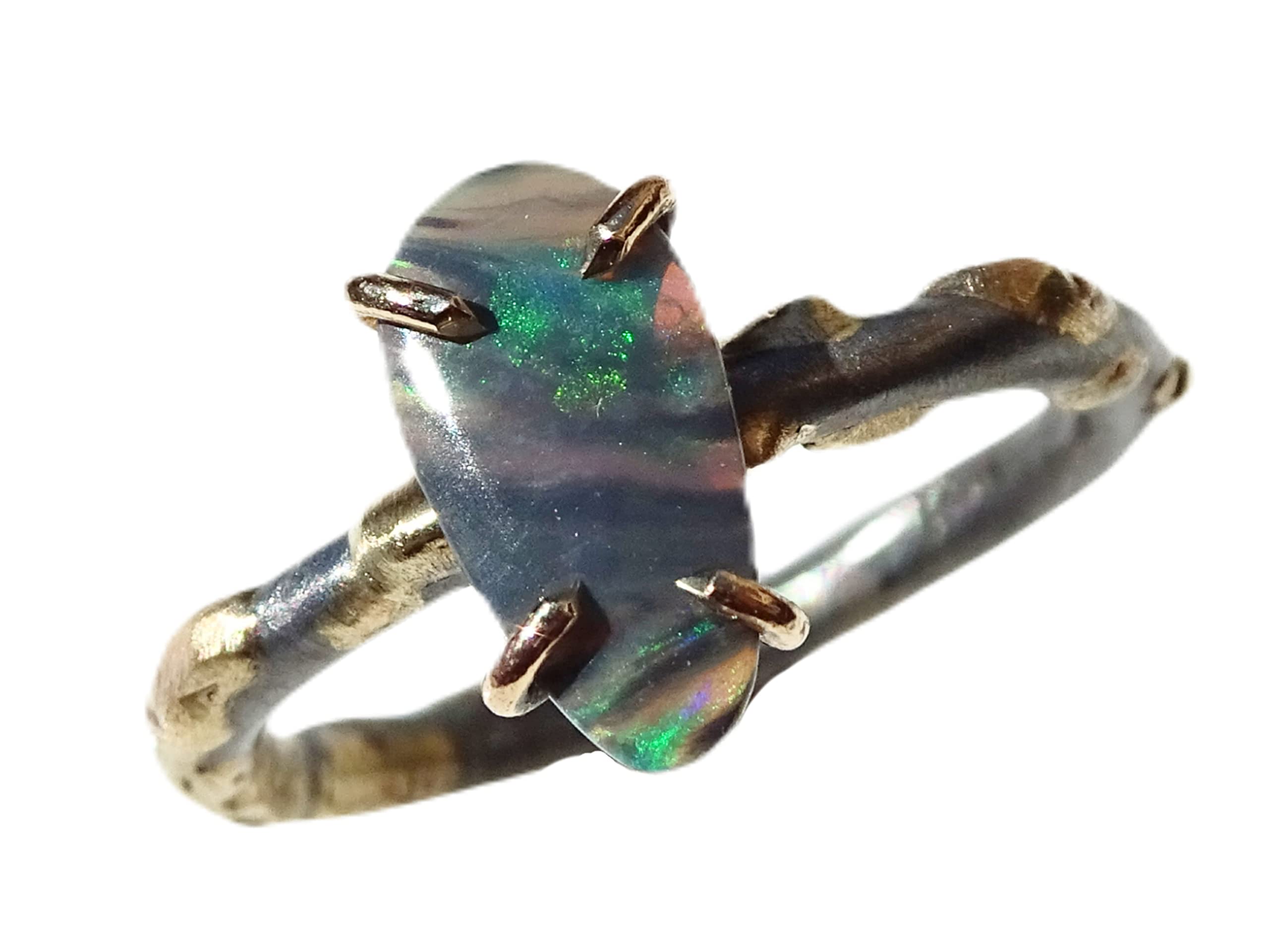 Black Opal Ring Gold & Silver, Opal Wedding Ring Set, Dainty Opal Viking Engagement Ring, Molten Opal Jewelry – Anniversary Gift for Her, Perfect for Weddings, Proposals & Special Occasions