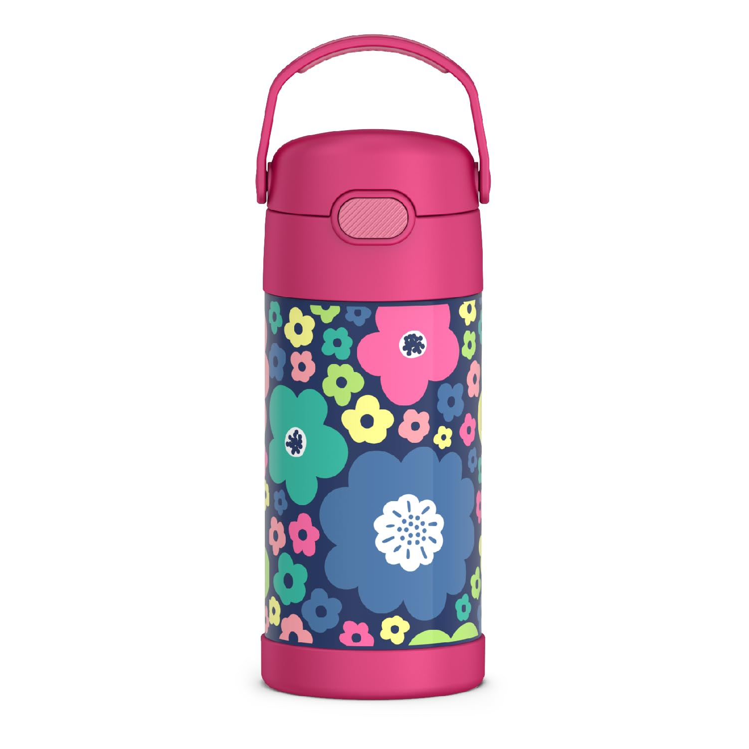Thermos Funtainer 12oz Kids Stainless Steel Water Bottle with Straw & Lid - Vacuum Insulated, Leak Proof, BPA Free - Mod Flowers Design for School, Sports & Outdoor Activities