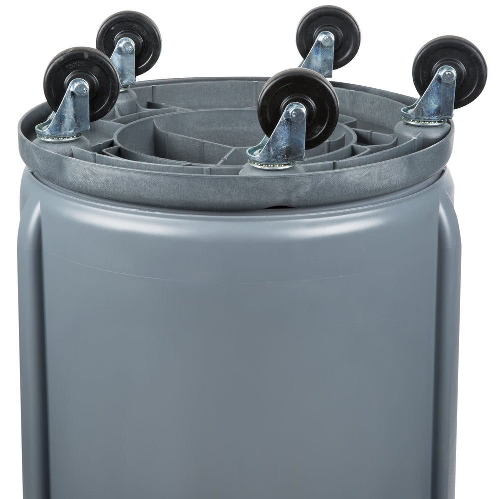 TableTop King Brute 32 Gallon Gray Trash Can with Lid & Dolly Kit - Heavy Duty Commercial Waste Bin for Office, Restaurant & Home Use