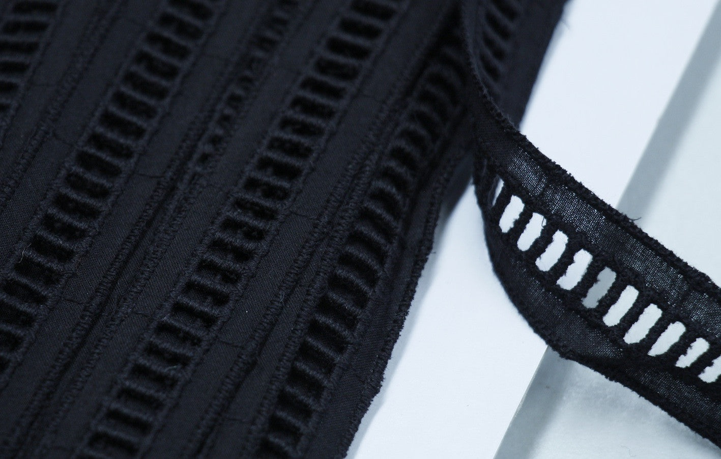 Black Cotton Eyelet Trim Lace Fabric - Soft & Breathable Material for DIY Sewing, Dresses, Curtains & Home Decor