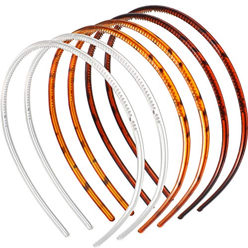 WILLBOND 6 Pack Plastic Plain Headbands with Teeth Comb - Skinny Hair Bands for Women & Girls (5mm, Light Brown, Dark Brown, Clear) - Perfect for Halloween, DIY Styling & Everyday Hair Accessories