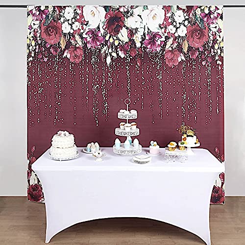 8 ft Vinyl Photography Background Burgundy Roses Printed Backdrop - Wedding, Baby Shower, Birthday Party Decorations, Photo Booth Props, Reception Events Supplies