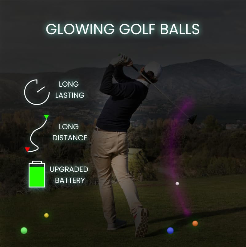 Glow in The Dark Golf Balls - Super Bright LED Night Golf Balls for Nighttime Practice (Pack of 6) - Perfect for Night Golf Games, Backyard Practice & Unique Golf Gifts