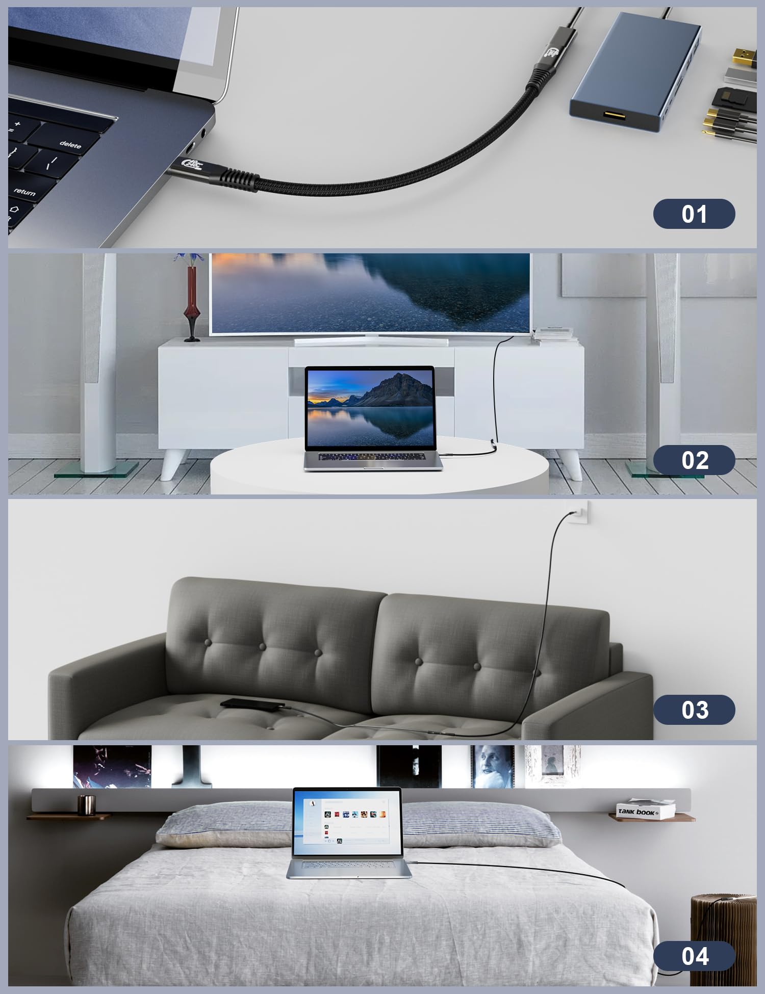Thunderbolt 4 USB-C Extension Cable 40Gbps High-Speed Data Transfer, USB C Male to Female Cable - 8K Video & 240W PD Charging - Compatible with Thunderbolt 3/USB4/SSD/eGPU - 6.6ft/2M for MacBook Pro, Dell XPS, Gaming & Work Setup