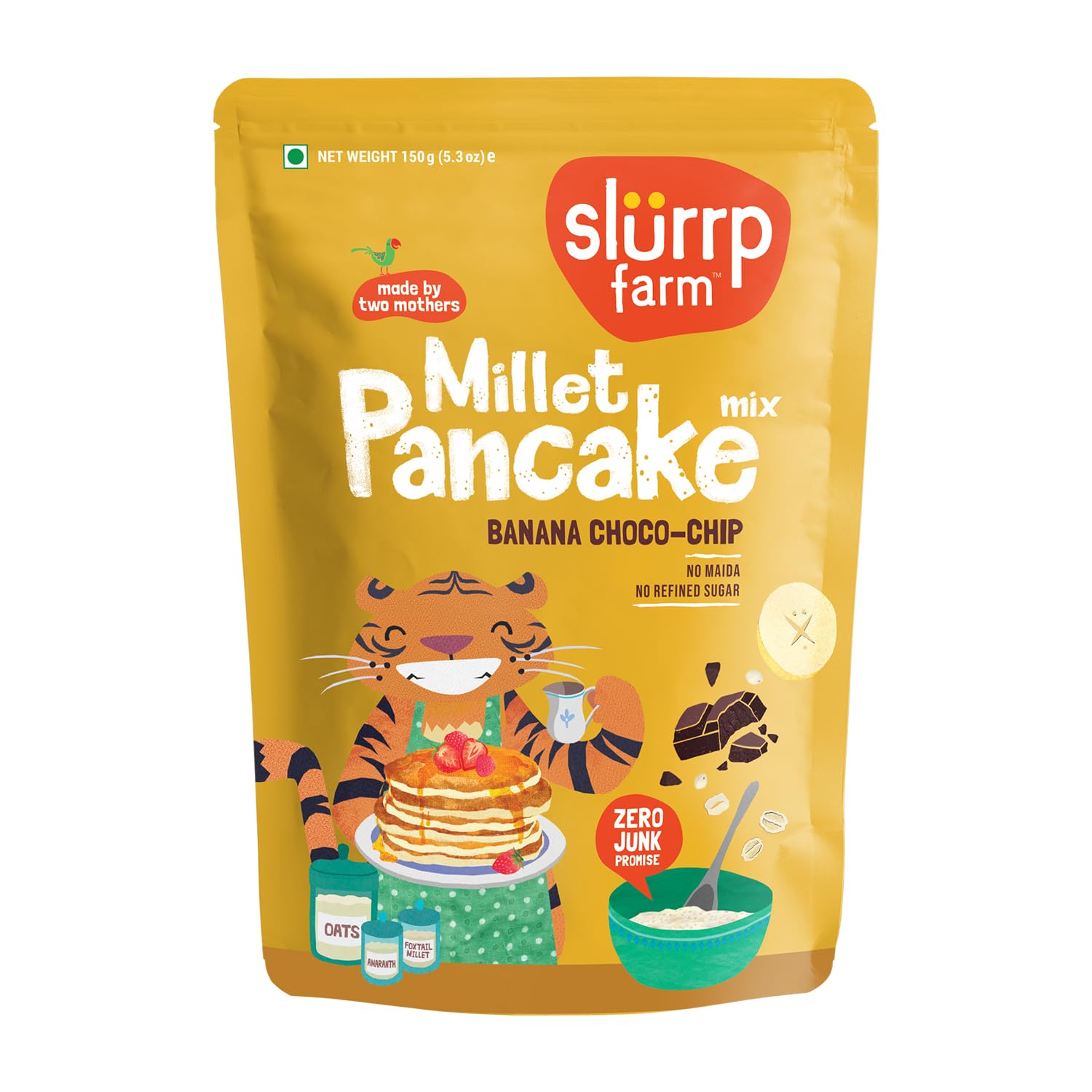 Slurrp Farm Instant Millet Pancake Mix - Banana Choco-Chip & Supergrains | No Maida, Natural Healthy Breakfast | 150g | Quick & Easy Morning Meal for Kids & Adults