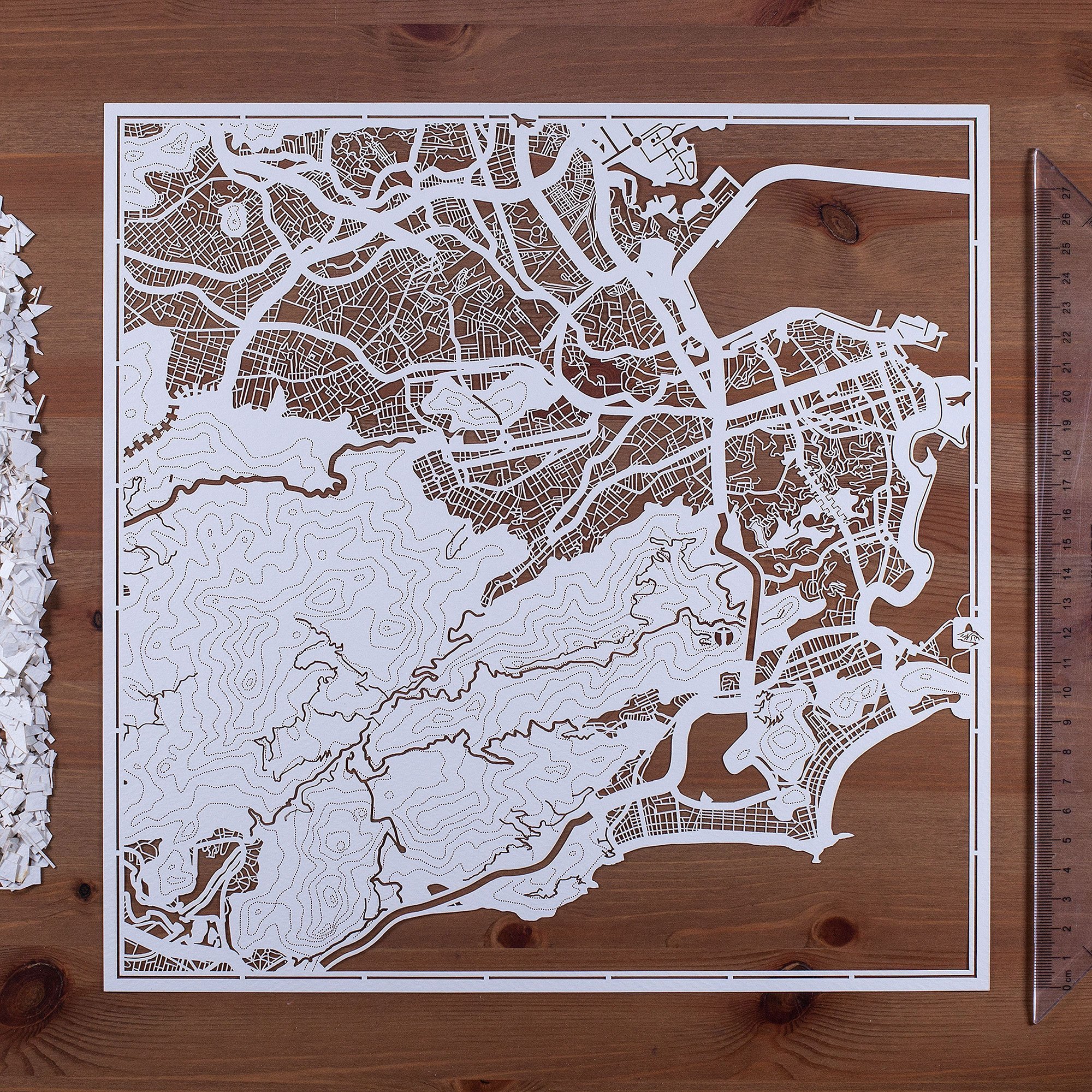 O3 Design Studio Rio de Janeiro Paper Cut Map - 12×12 Inches White Paper Art Wall Decor for Home, Office & Travel Inspiration