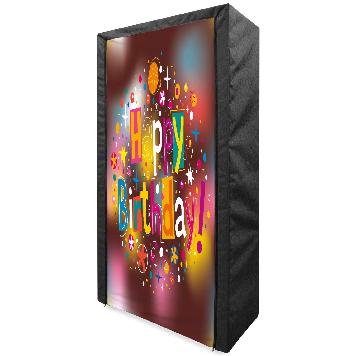 Ambesonne Birthday Portable Fabric Wardrobe - Colorful Fun Graphic Lettering with Stars, Dots & Daisies on Blurred Background - 33.5 Inch Clothing Organizer & Storage Closet with Shelves - Multicolor for Bedroom, Kids Room & Party Decor