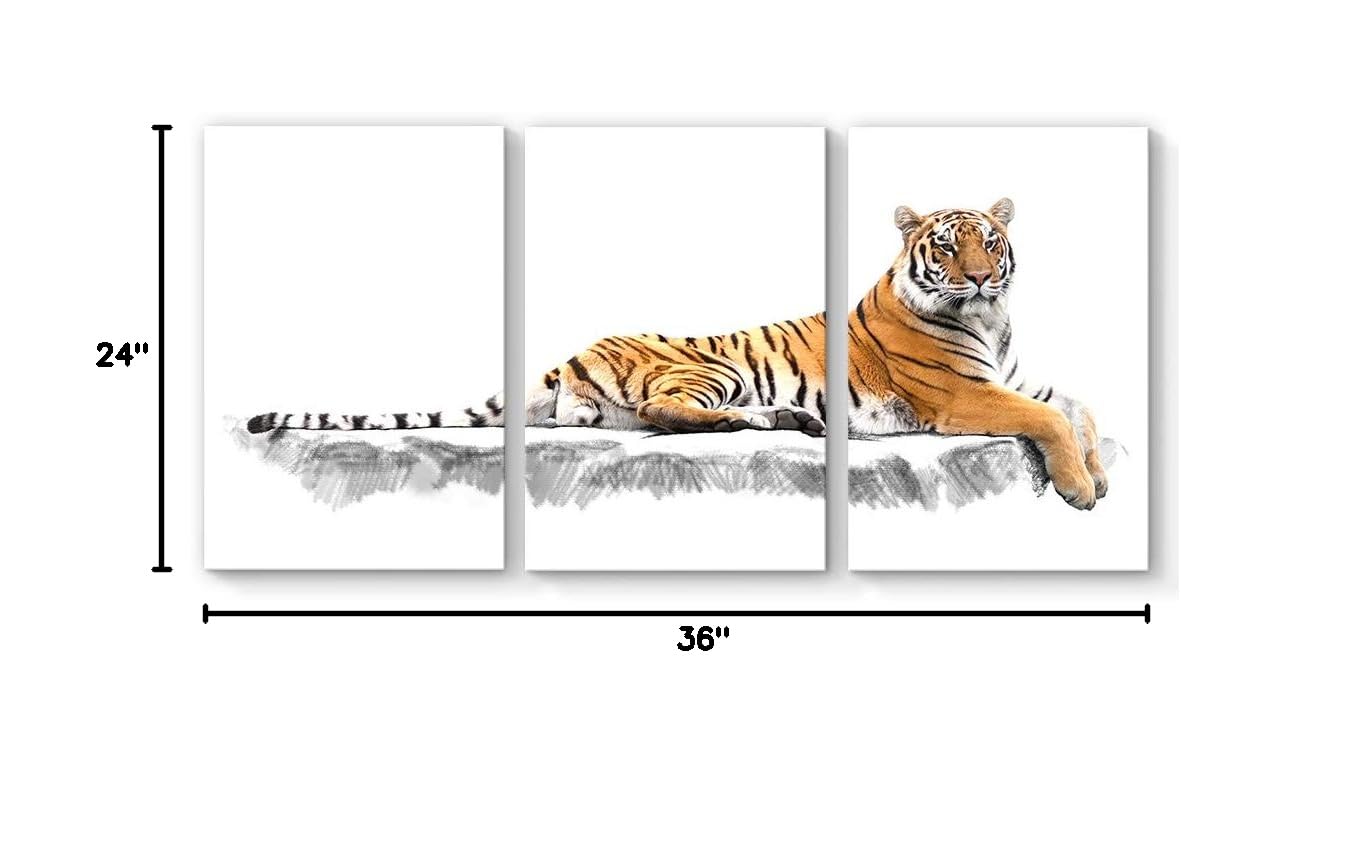 Premium 3-Panel Tiger Canvas Wall Art - 24x36 Inches Framed Painting for Living Room, Bedroom & Office Decor - Wildlife Home Decorations & Unique Gift Idea