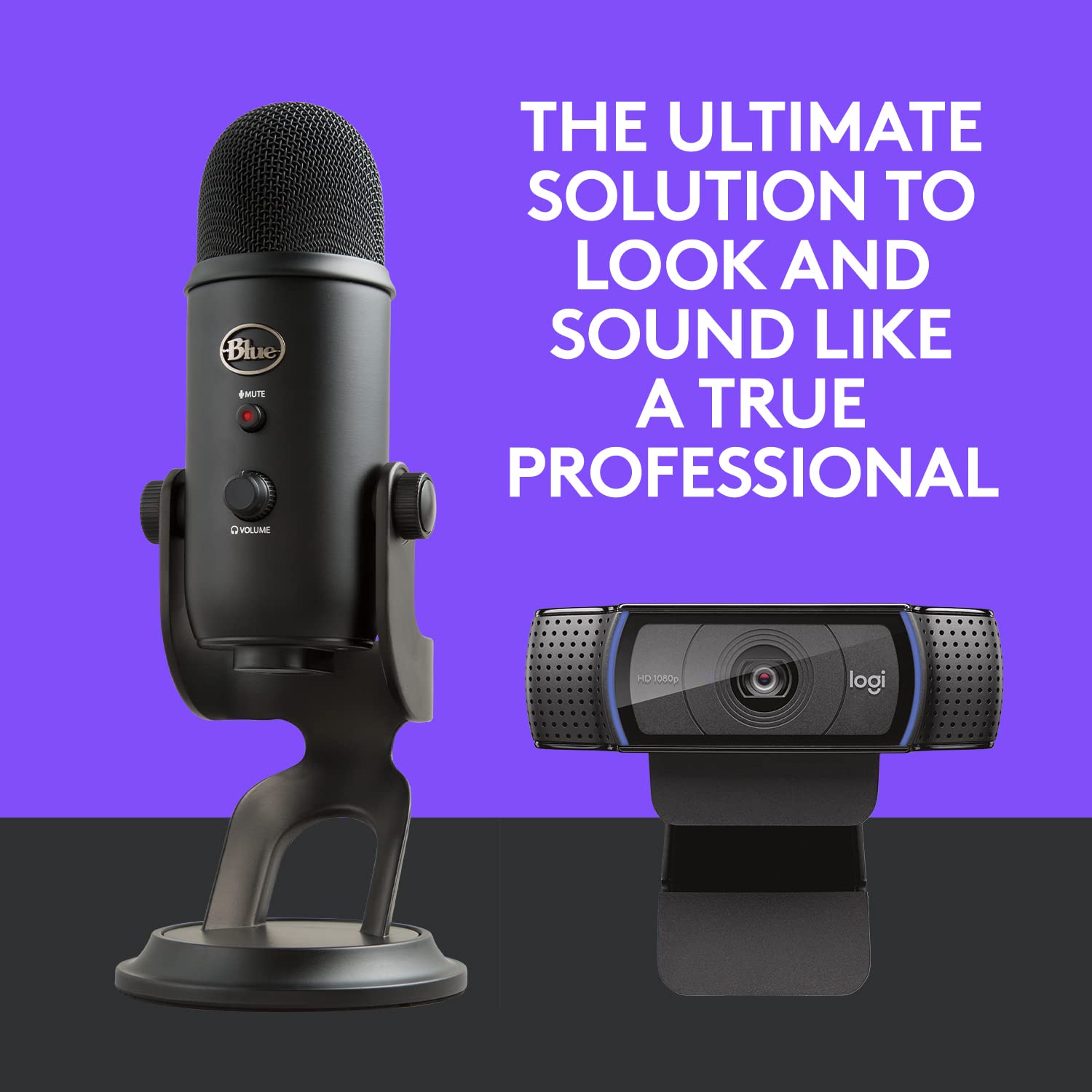 Logitech C920x HD Pro Webcam with Blue Yeti USB Microphone Bundle - Full HD 1080p/30fps Video Calling, Streaming & Recording - Black & Blackout Design for Home Office, Gaming & Online Meetings