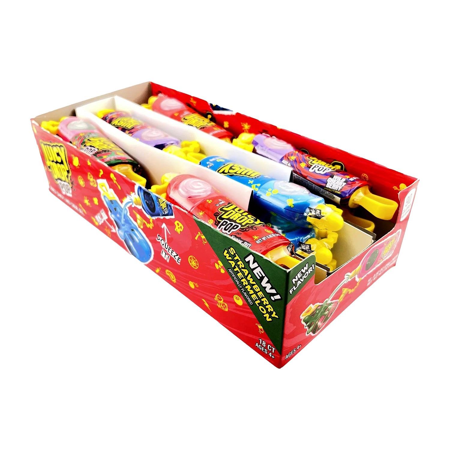Bazooka Juicy Drop Pop - 18ct Box of Assorted Flavors | Fun Candy for Parties, Halloween Treats & Office Snacks