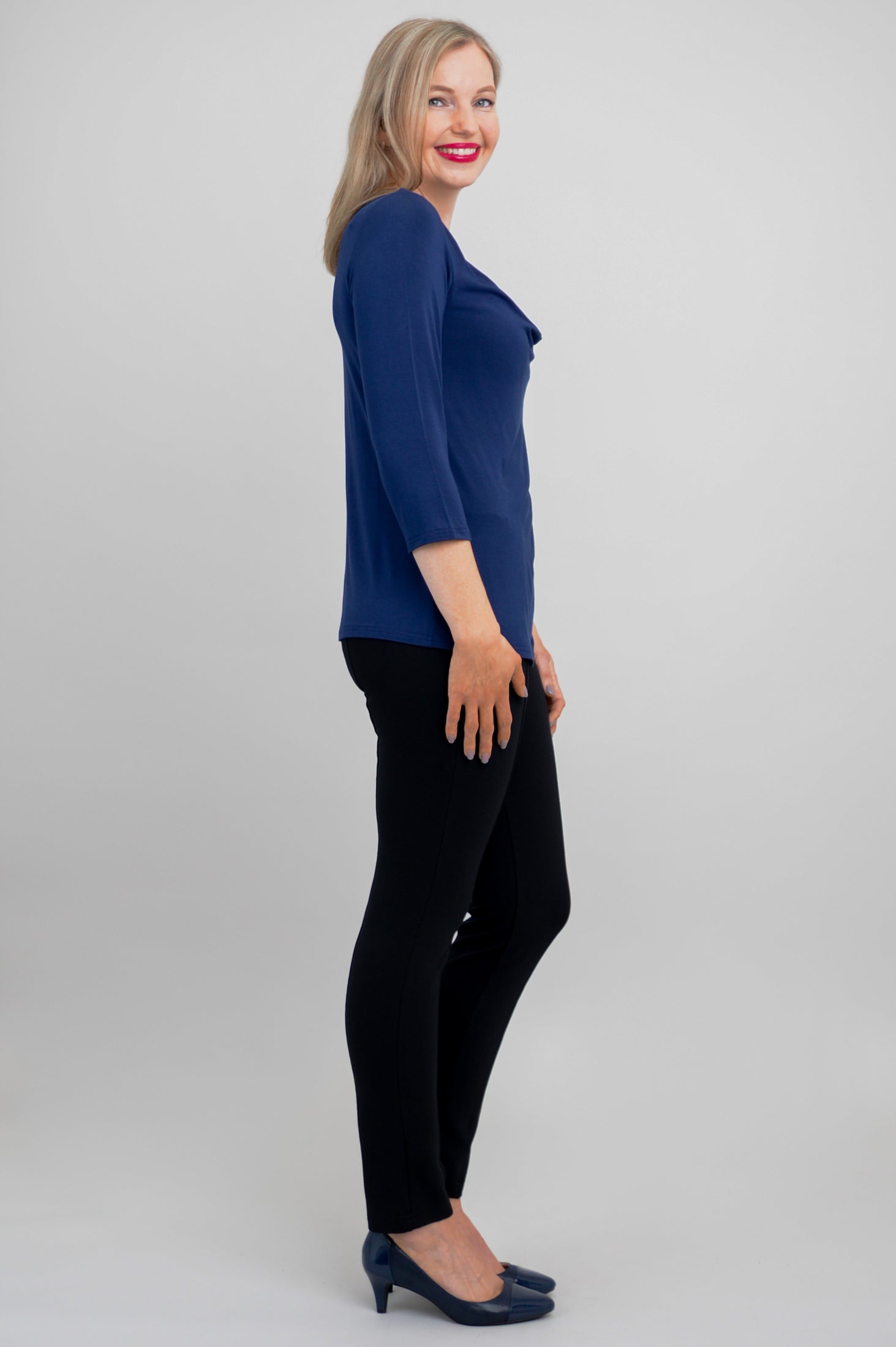 Charisse Women's 3/4 Sleeve V-Neck Bamboo Top in Indigo Blue | Soft Breathable Shirt for Casual Wear & Summer Outfits | Perfect for Office, Date Night & Weekend Errands
