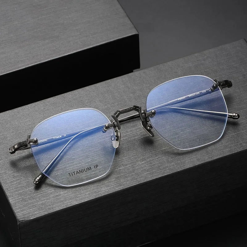 Aimee Men's Rimless Polygon Oval Titanium Eyeglasses 22140 - Lightweight & Durable Titanium Frame for Office, Reading & Everyday Wear