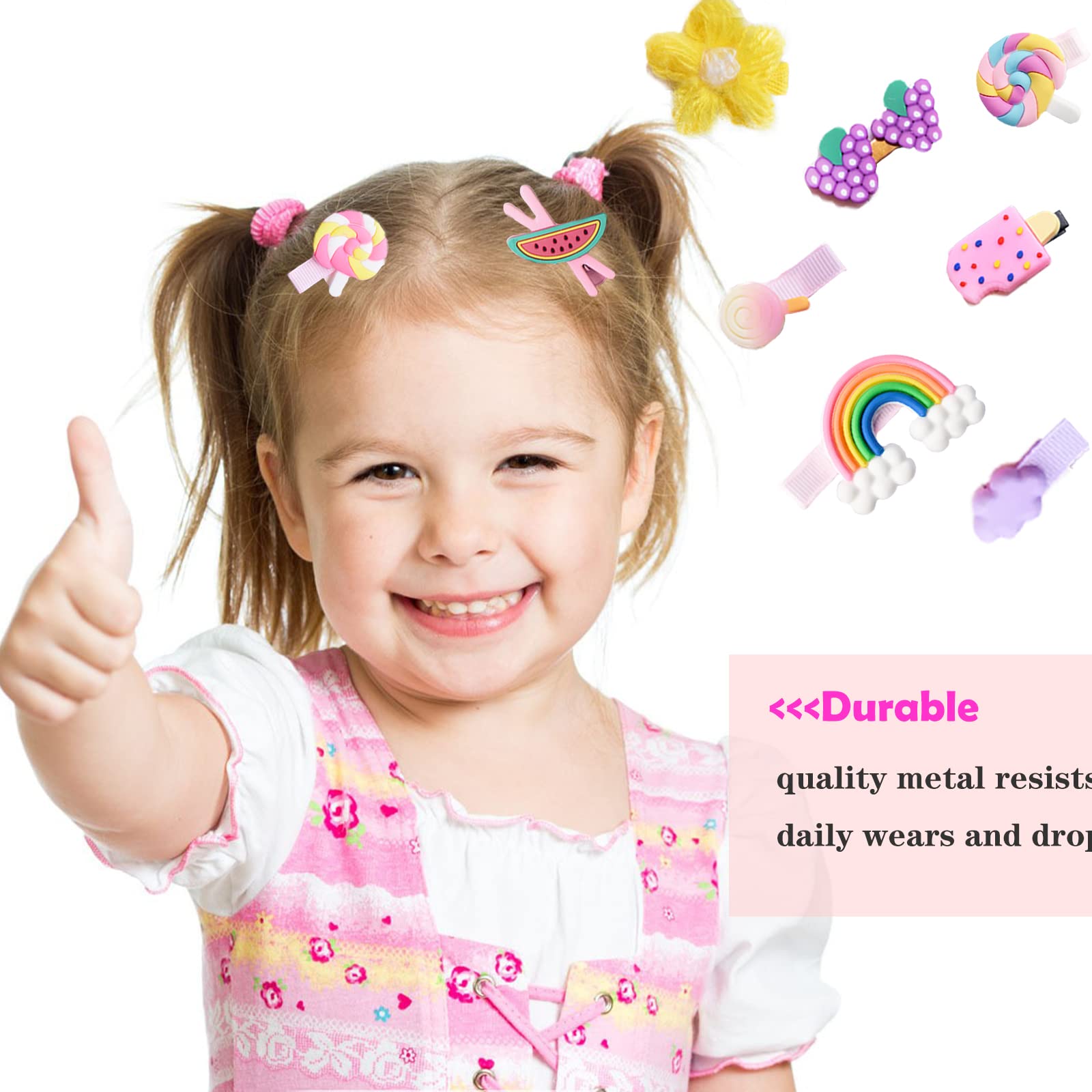 58PCS Baby Hair Clips Set - Cute Toddler Girls Hair Accessories with Flower, Candy & Fruit Designs - Rainbow Hair Clips for Kids Styling - Perfect for Parties, School & Daily Outfits