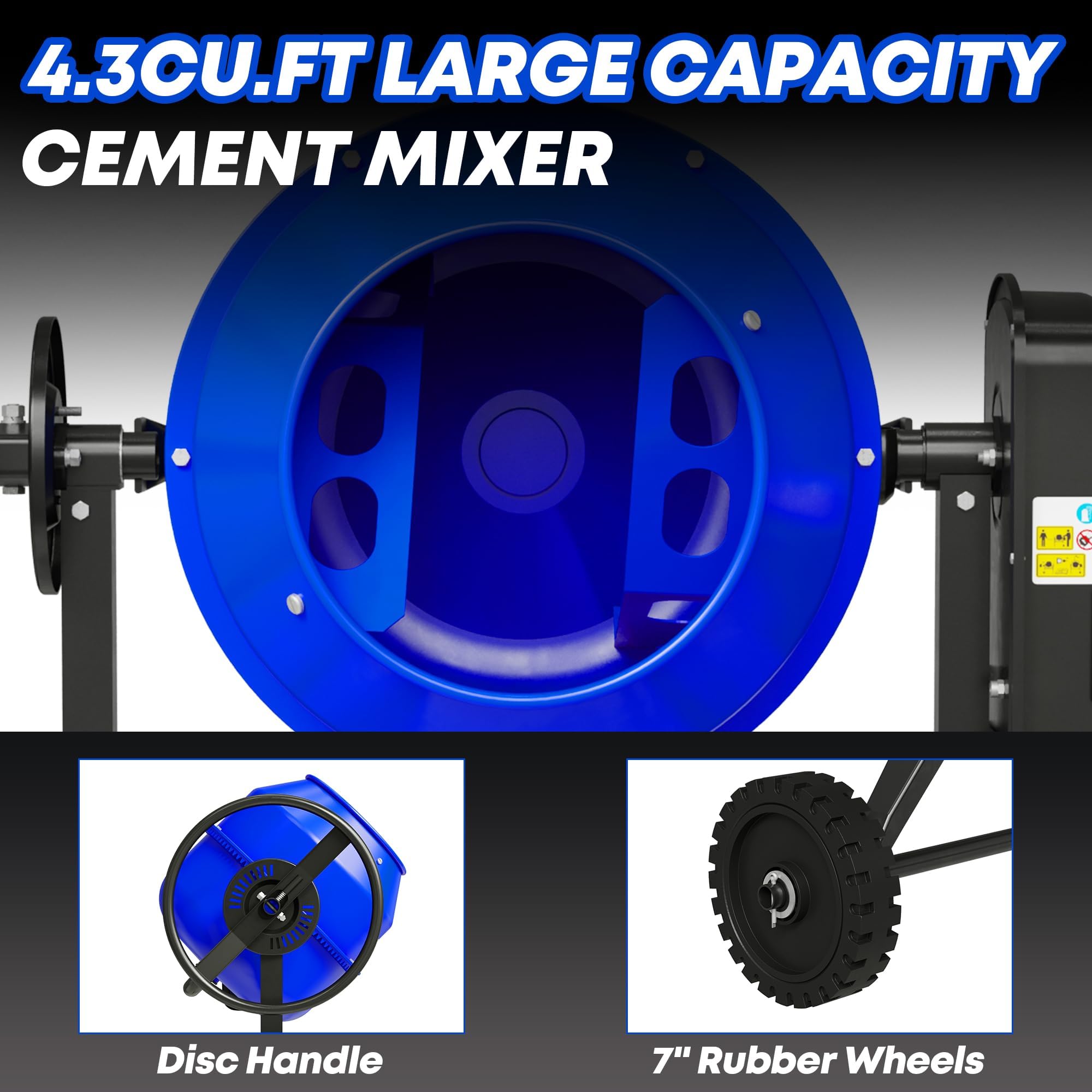 **5.3 Cu.Ft. Electric Concrete Mixer Machine - 750W (1HP) Cement Mixer with Wheels & Stand for Stucco, Mortar, DIY Projects - Perfect for Construction, Home Renovation & Landscaping**