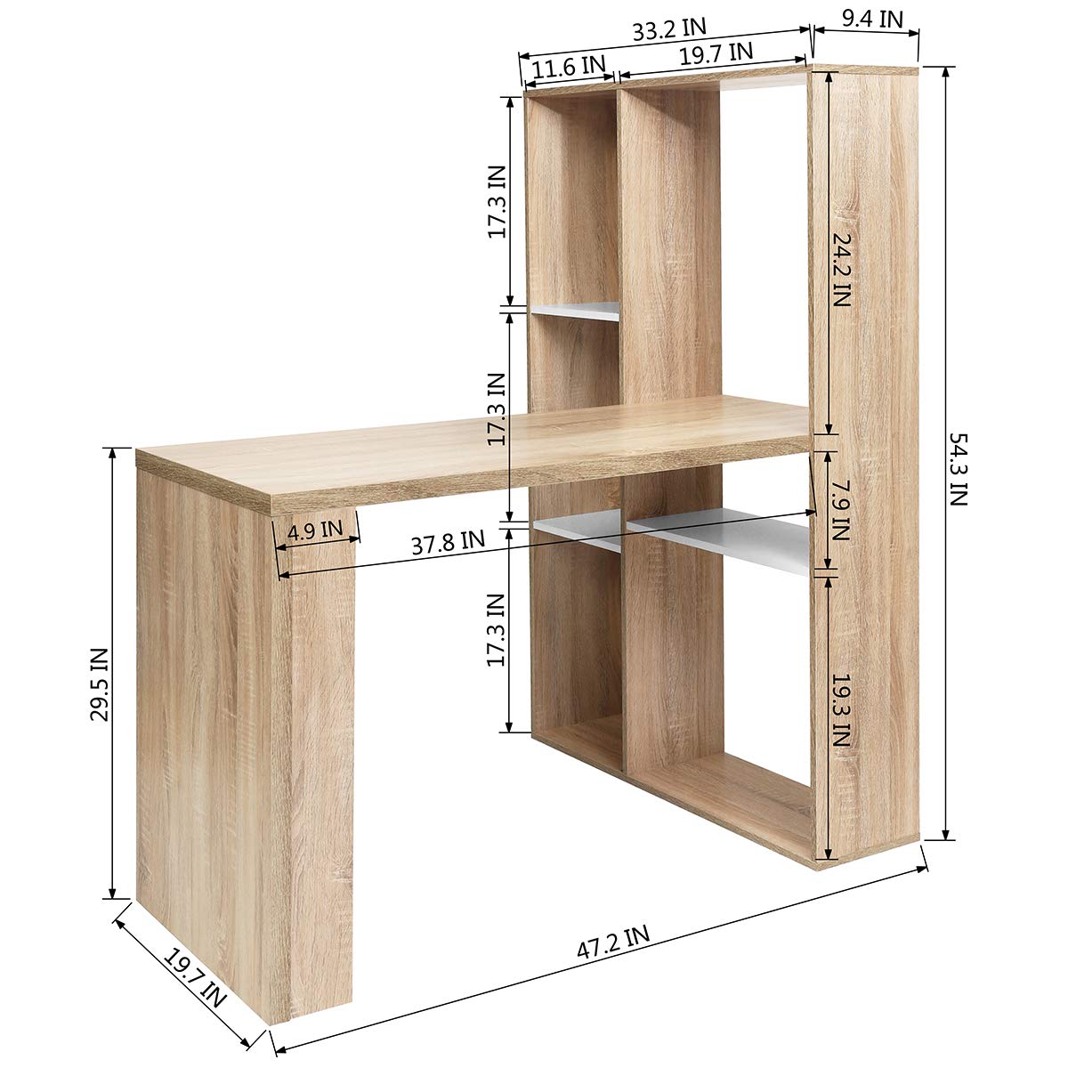 L-Shaped Computer Desk with 6-Tier Storage Shelves - Multifunctional Wooden Writing Table for Home Office & Study (Oak Finish) - Perfect for Small Spaces, Gaming Setup & Remote Work