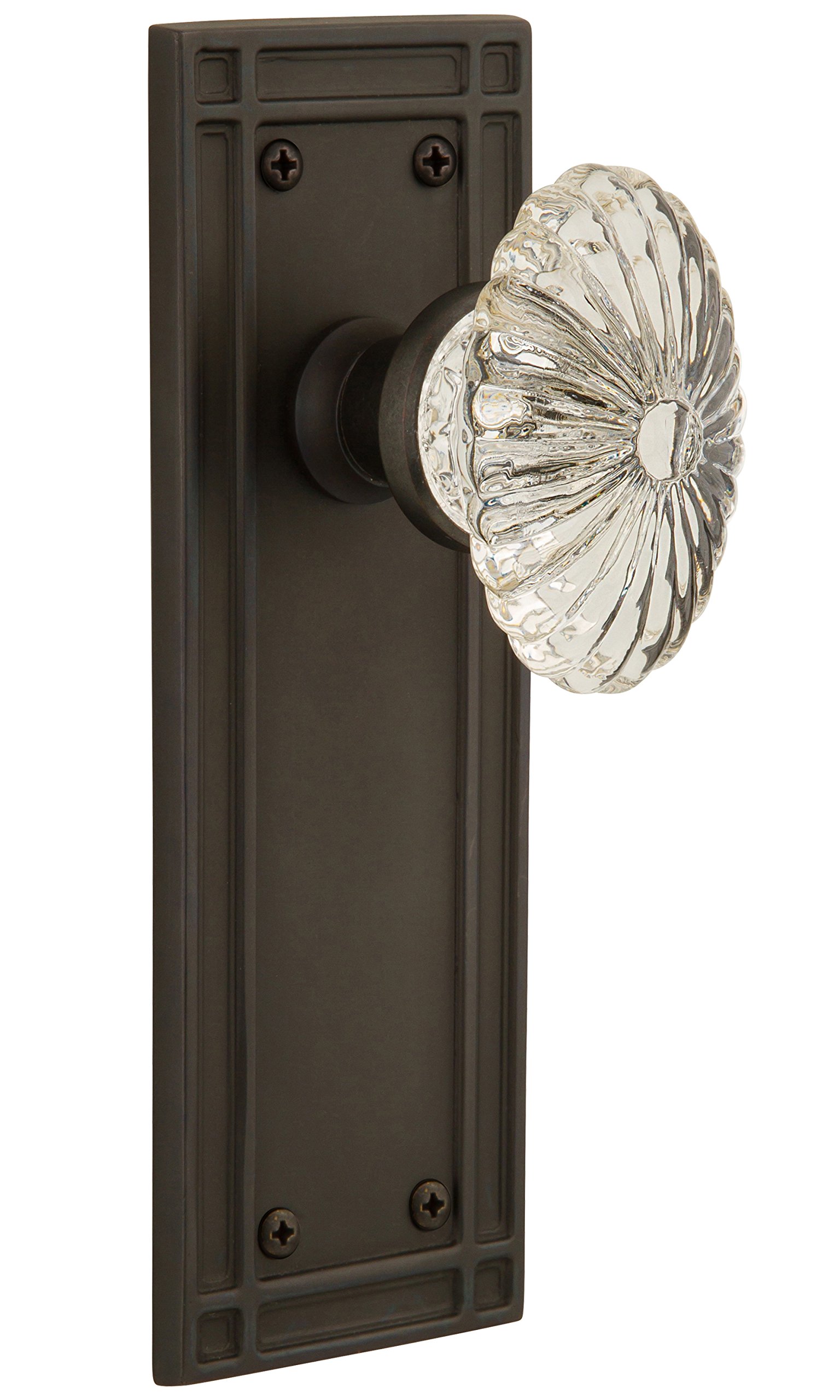 Vintage Mission Plate with Oval Fluted Crystal Glass Knob - Single Dummy Door Plate in Oil-Rubbed Bronze Finish | Perfect for Farmhouse, Cottage & Victorian Style Home Decor