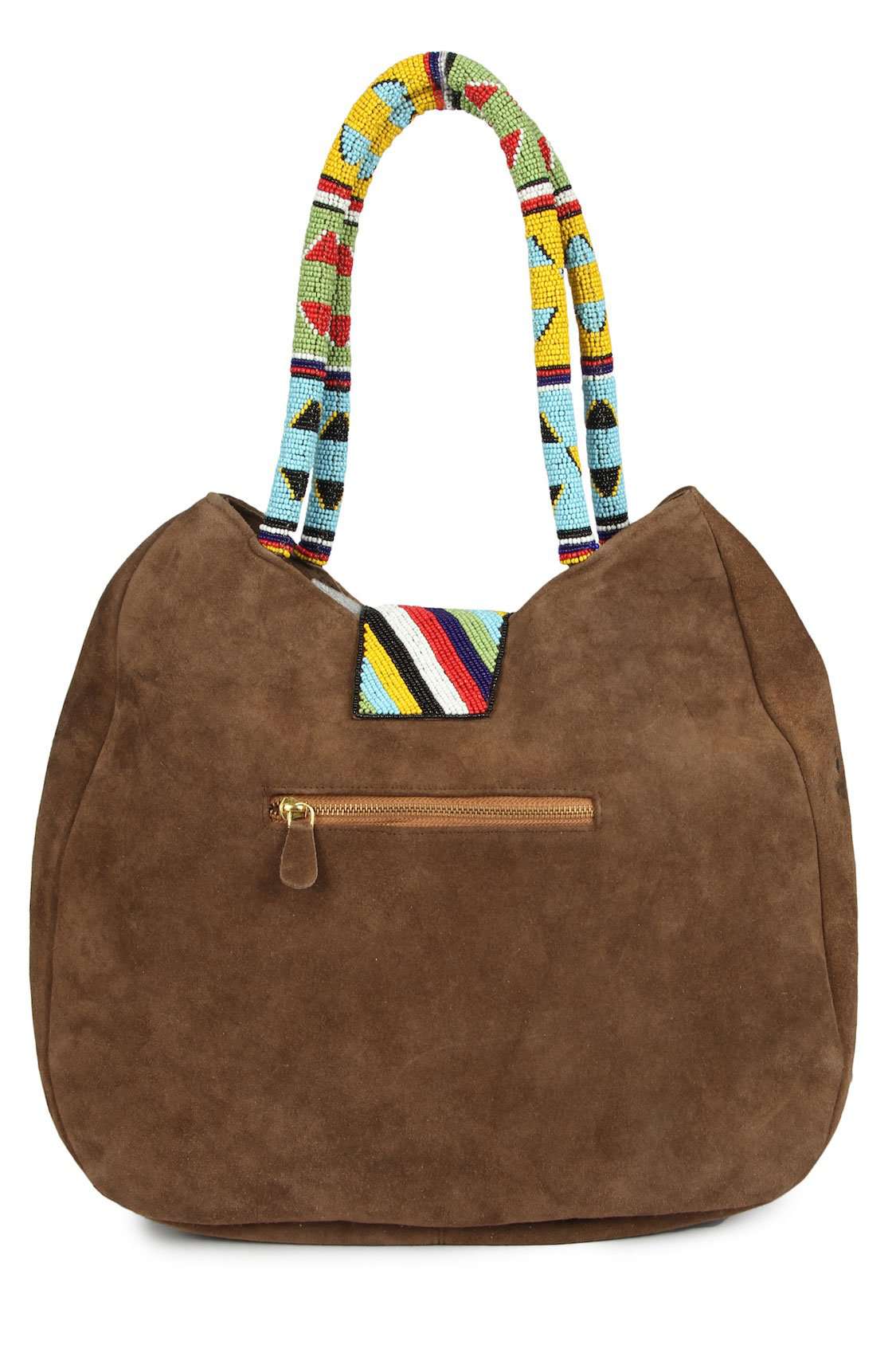 Allison Brown Suede Leather Crossbody Bag with Embroidered Handle - Stylish Women's Purse for Work, Travel & Evening Out