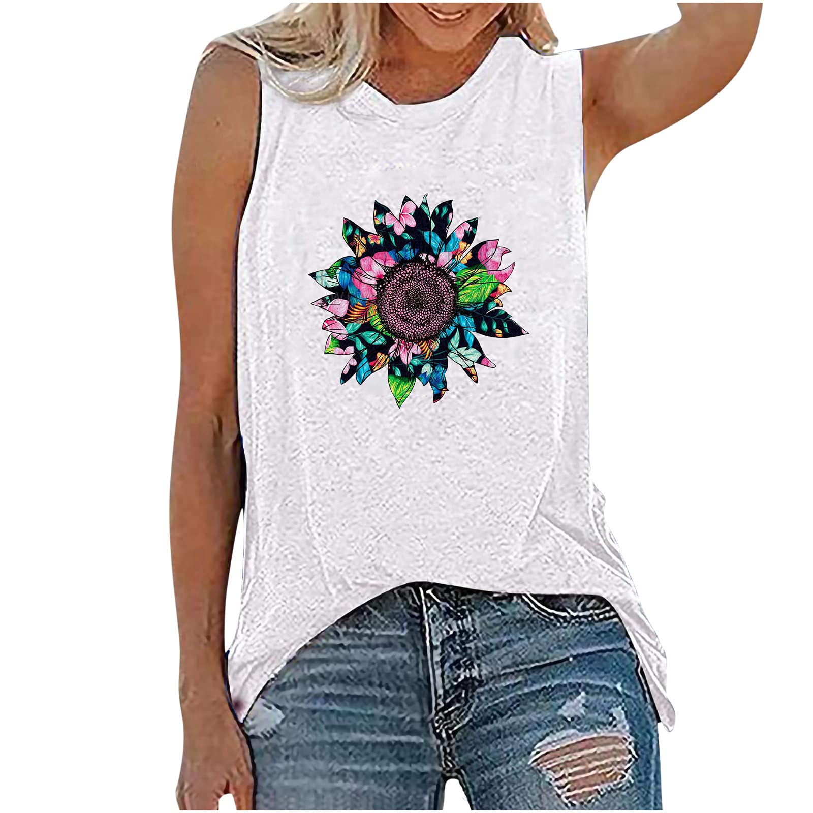 **Sunflower Print Plus Size Women's Tops - Sexy Casual Summer Blouses for Women - Perfect for Beach Outings, Date Nights & Vacation Wear**