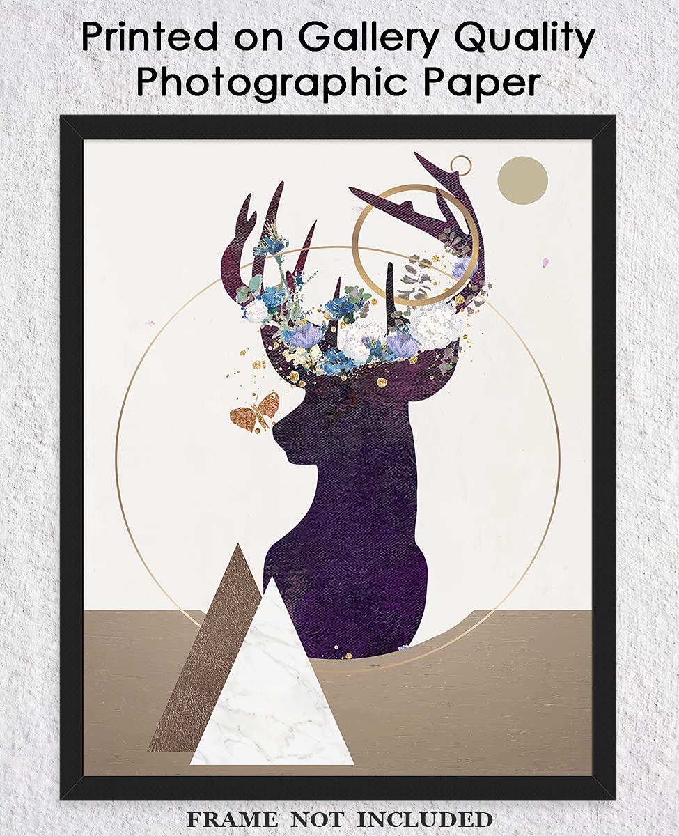 Abstract Geometric Deer Wall Art - Minimalist Boho Home Decor for Living Room, Bedroom & Office - Unframed 8x10 Inch Poster | Modern Aesthetic Wall Hanging for Housewarming Gifts & Apartment Decor