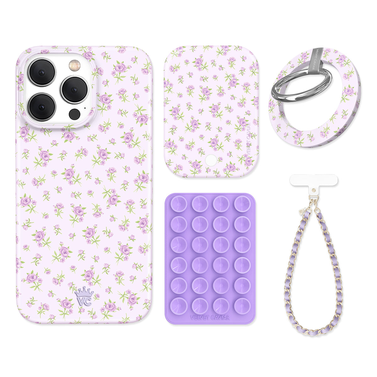 Elegant Lilac Floral iPhone Case with Grip - Stylish Protective Cover for iPhone 13/14/15 Pro Max - Perfect for Everyday Use, Work & Travel