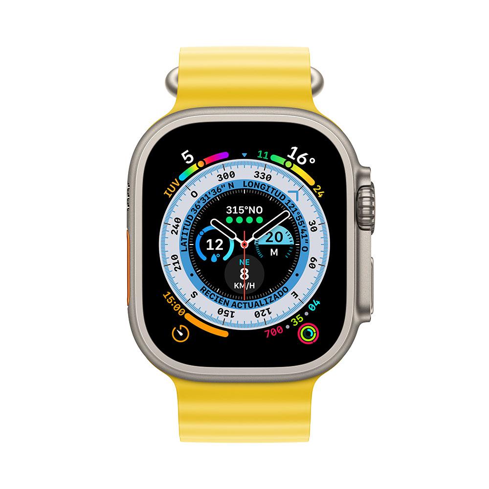Apple Watch Ultra (GPS + Cellular) 49mm Titanium Case with Yellow Ocean Band - Perfect for Outdoor Adventures, Swimming & Fitness Tracking