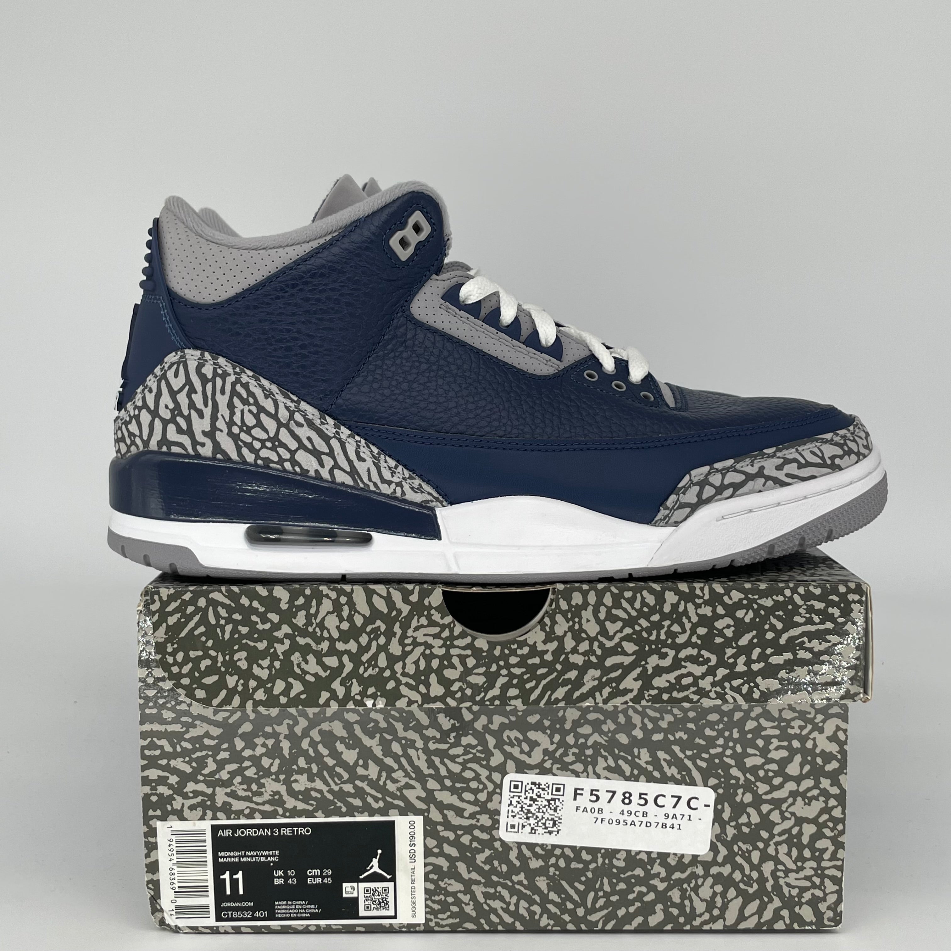 AIR JORDAN 3 GEORGETOWN Retro Basketball Shoes Men's Size 11 - White/Blue/Gray (CT8532-401) | Authentic Nike Sneakers for Running, Gym & Streetwear Fashion