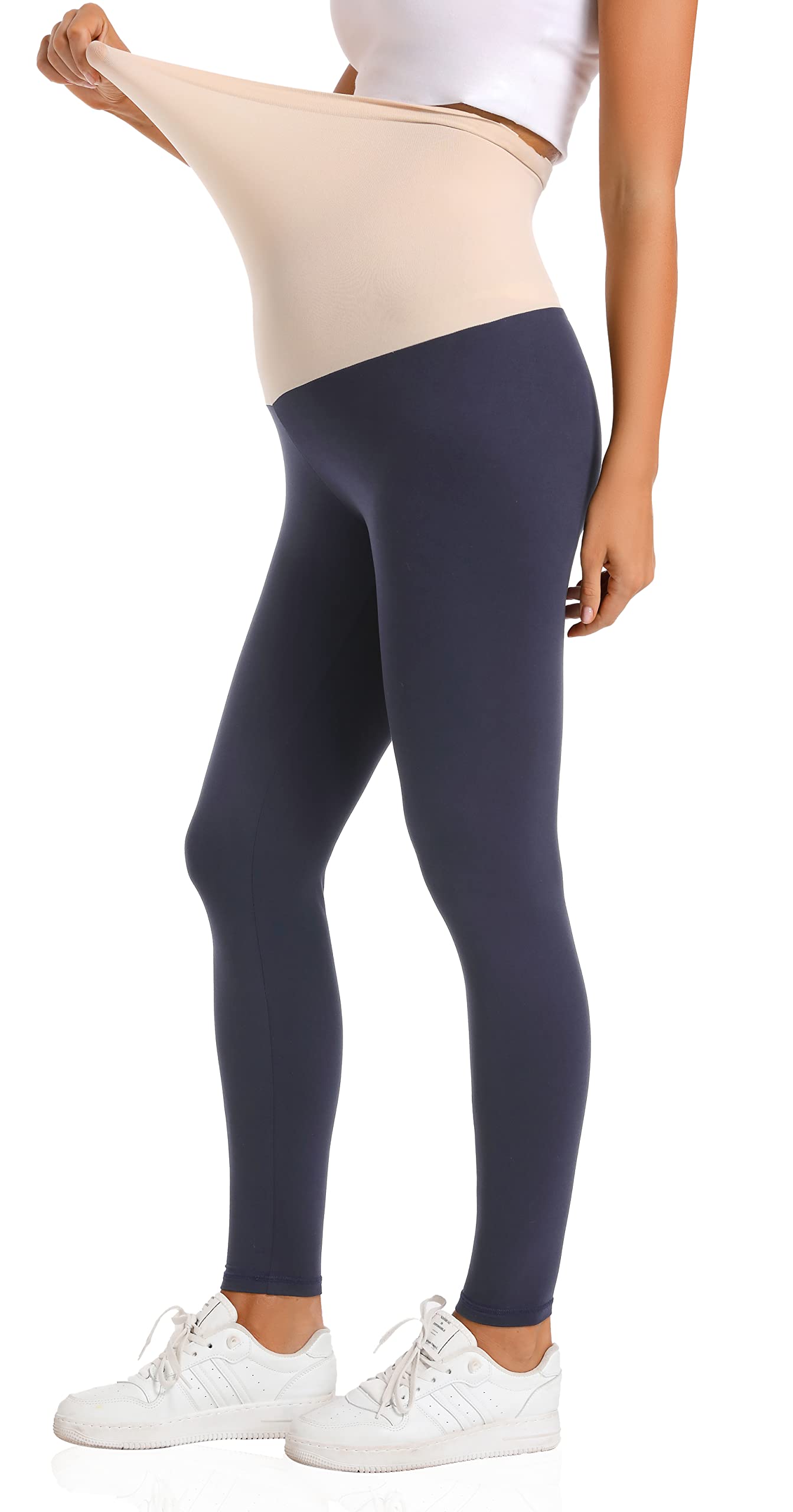 V VOCNI Maternity Leggings Over The Belly - Women's Essential Stretch Pregnancy Pants, Buttery Soft Knit Belly Support for Comfort - Perfect for Yoga, Workouts & Everyday Wear During Pregnancy