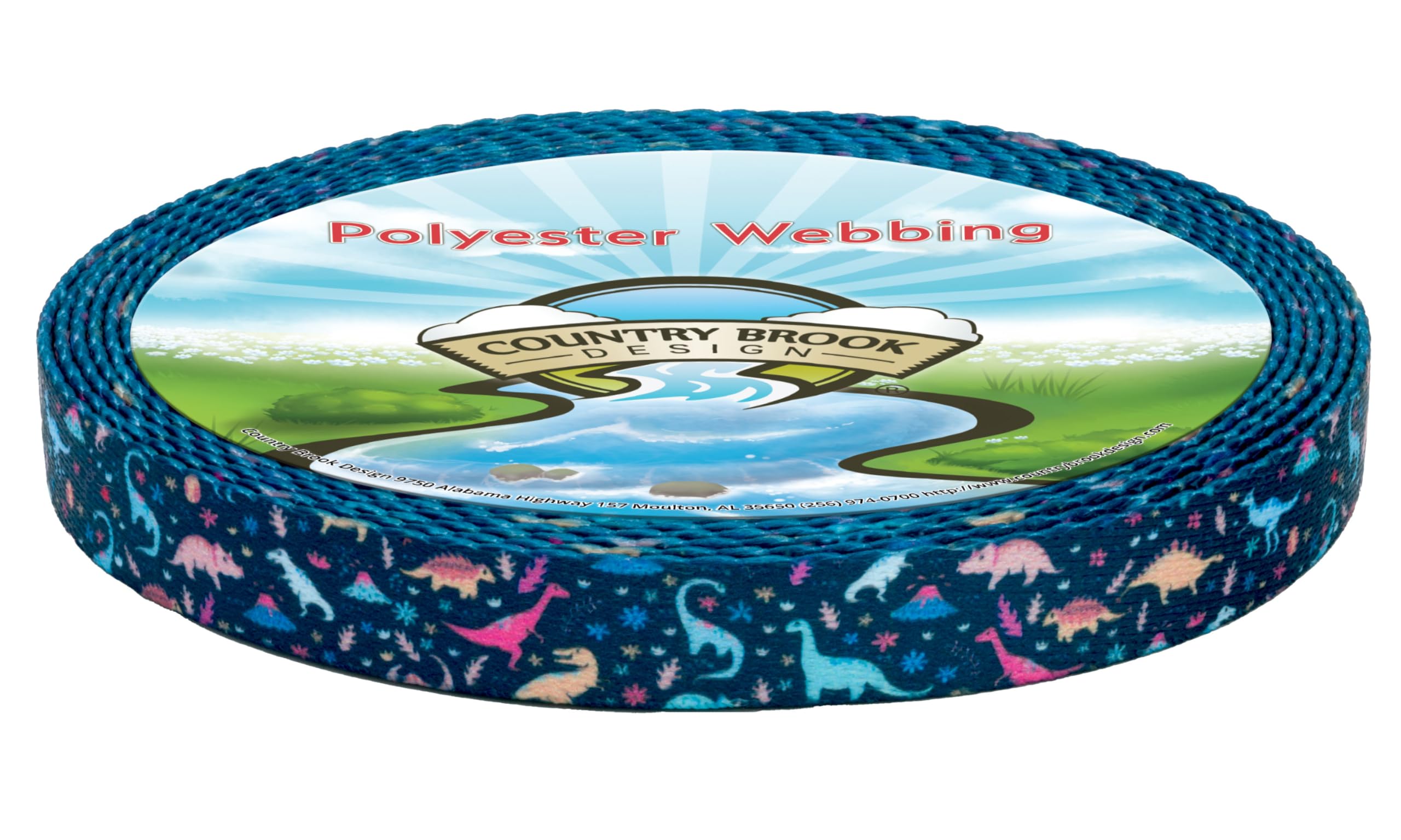 Country Brook Design - Dinosaur Themed Polyester Webbing for DIY Crafts, Pet Collars & Fashion Accessories | Durable & Colorful Straps for Sewing Projects, Costume Making & Home Decor