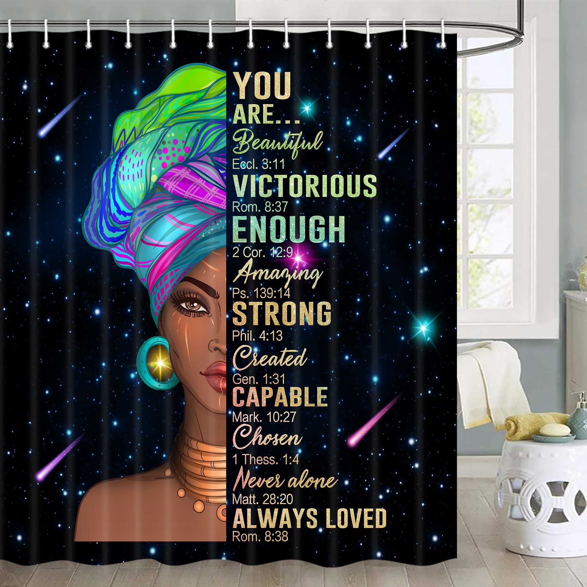 JAWO Black Girl Shower Curtain - African American Women's Motivational Bathroom Decor with Hooks (70x75 Inches) - Perfect for Black History Month, Women's Empowerment, and Afro-Centric Home Decor