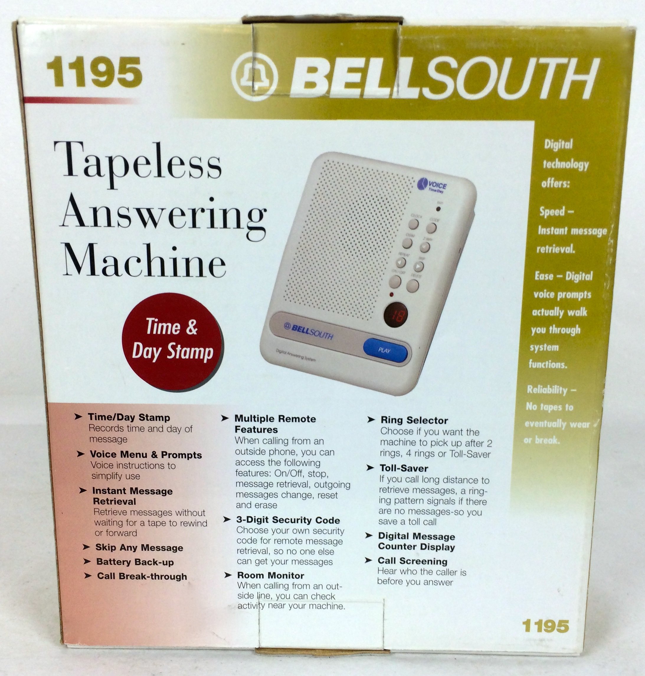 Bellsouth 1195 Cordless Digital Answering Machine with Call Screening - Home & Office Phone Accessory for Reliable Message Recording