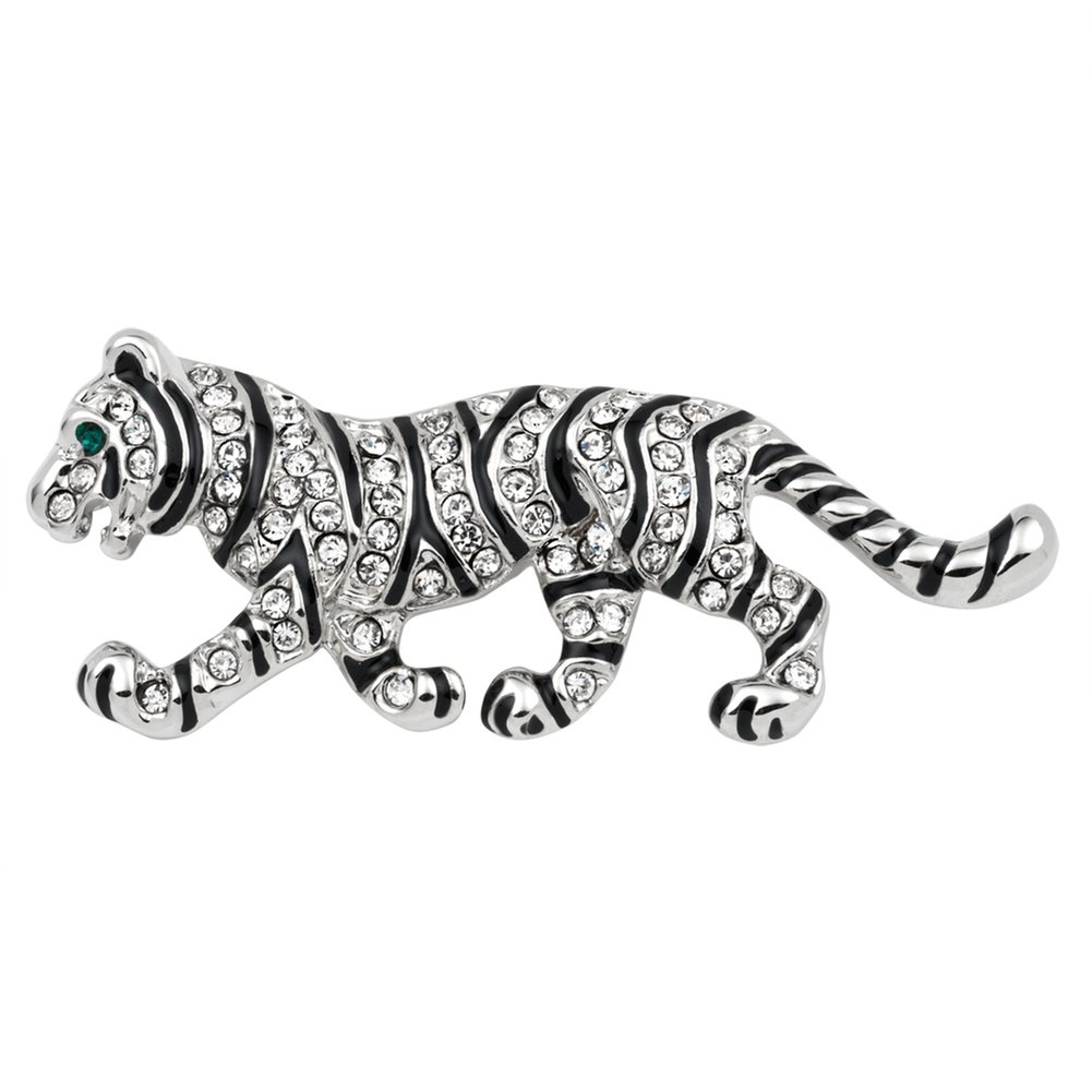 Exquisite Silver Tiger Brooch with Jeweled Accents - Perfect for Formal Events, Gift Giving & Fashion Accessories