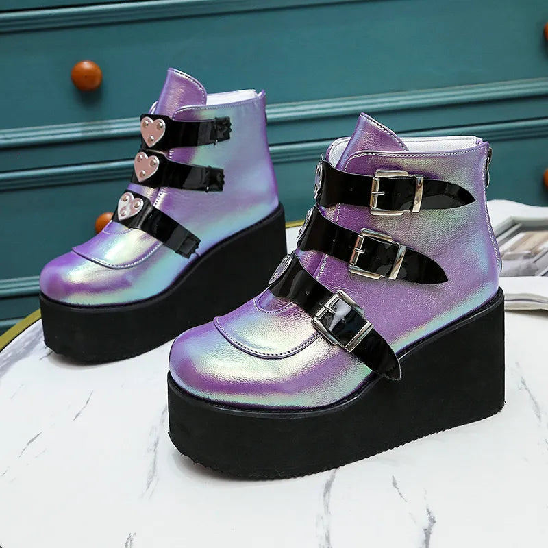 Women's Ankle Boots with Belt Buckle - Street Fashion Casual Wedge Platform Shoes, Size 43, Super High Heel Designer Boots for Women | Perfect for Night Out, Party & Fall/Winter Fashion
