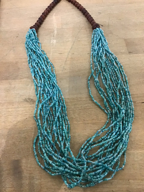 Stylish Aqua & Wood Beaded Necklace for Women - Boho Chic Handmade Jewelry - Perfect for Beach Parties, Summer Outfits & Casual Wear