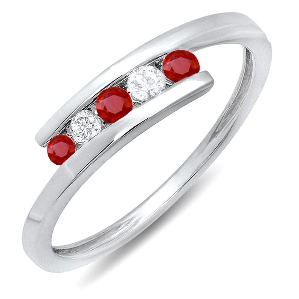 Dazzlingrock Collection 10K Solid White Gold Round Ruby & White Diamond 5-Stone Bridal Promise Ring for Women - Perfect for Engagement, Anniversary & Romantic Gifts