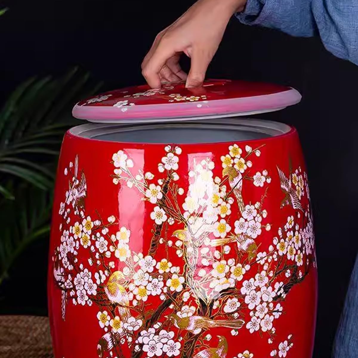 Premium 5KG/10KG/15KG/25KG Ceramic Rice Storage Container - Airtight Food Dispenser for Rice, Beans, Grains & Dry Foods - Classic Dark Red Grain Bin (10KG) - Perfect for Kitchen Pantry Organization & Bulk Food Storage