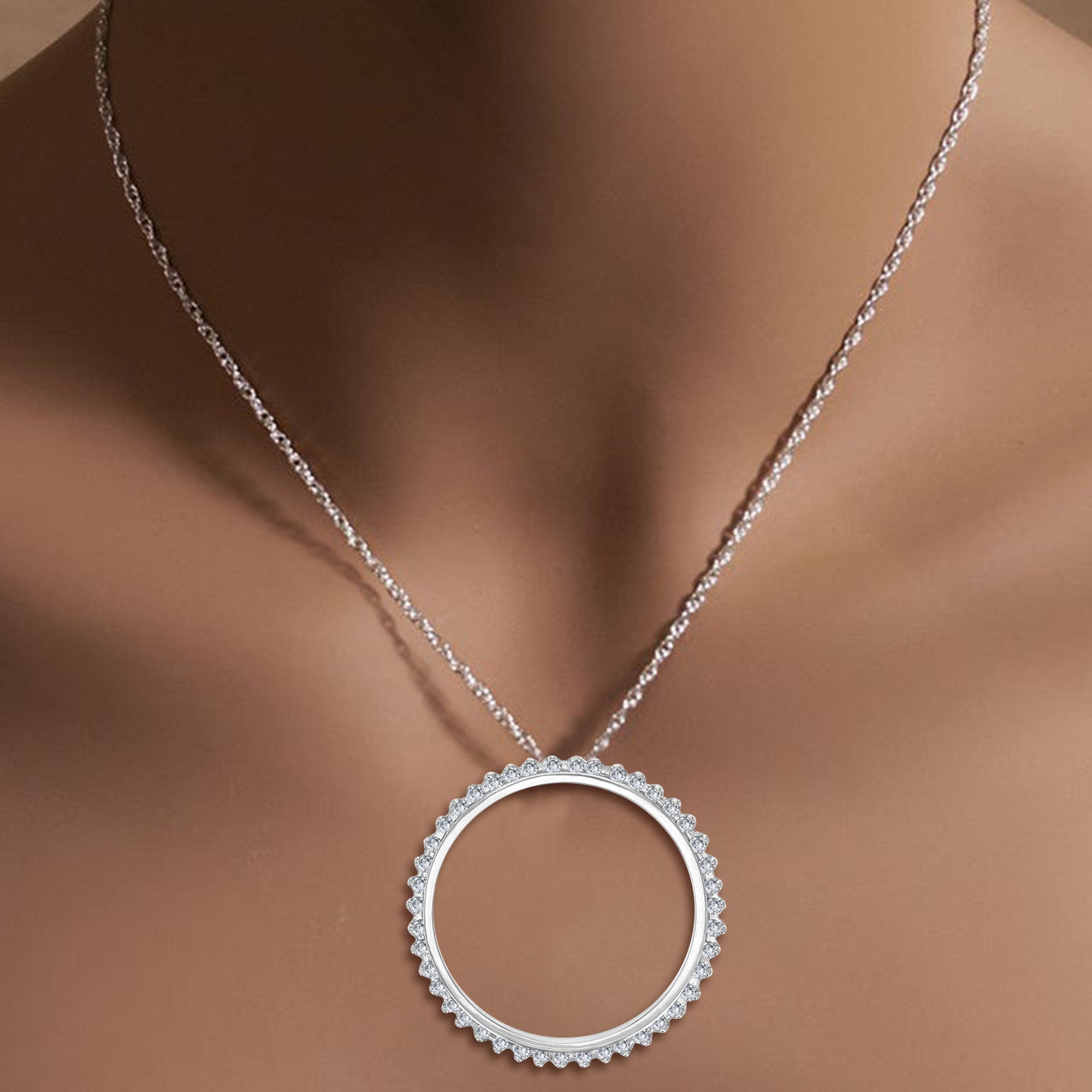 1 CT Circle of Life Diamond Pendant Necklace in 14k White Gold - Perfect for Anniversaries, Weddings & Special Occasions