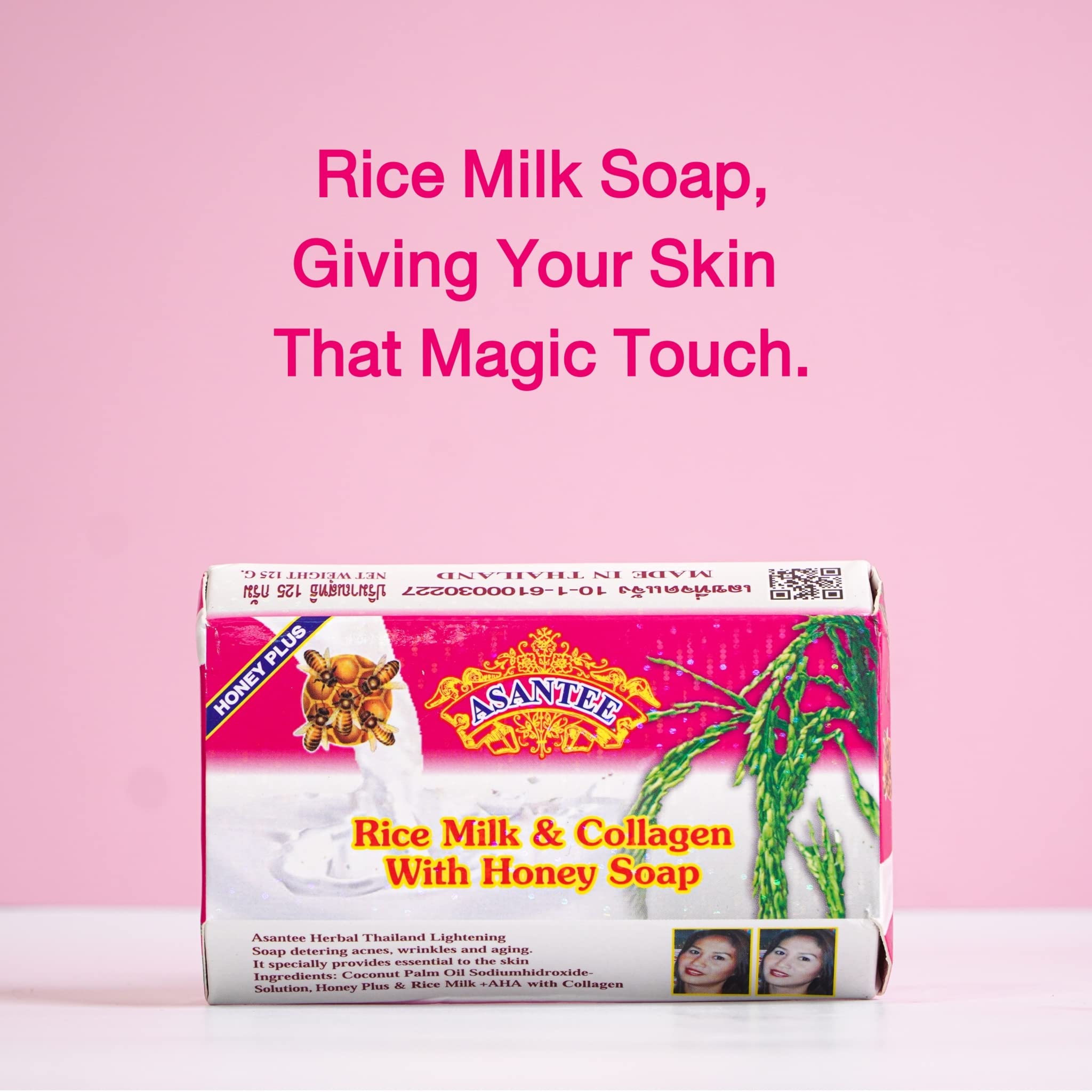 ASANTEE Rice Milk Collagen & Honey Body Soap - Moisturizing & Brightening Skin Care for Soft, Glowing Complexion - Long Lasting Fragrance - 125g for Daily Shower & Spa Relaxation
