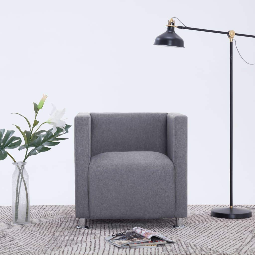 Modern Cube Armchair & Barrel Club Chair - Light Gray Fabric Upholstered Bar Stool for Living Room, Bedroom, Guest Room, Cafés and Hotels | Stylish Seating for Home & Commercial Spaces